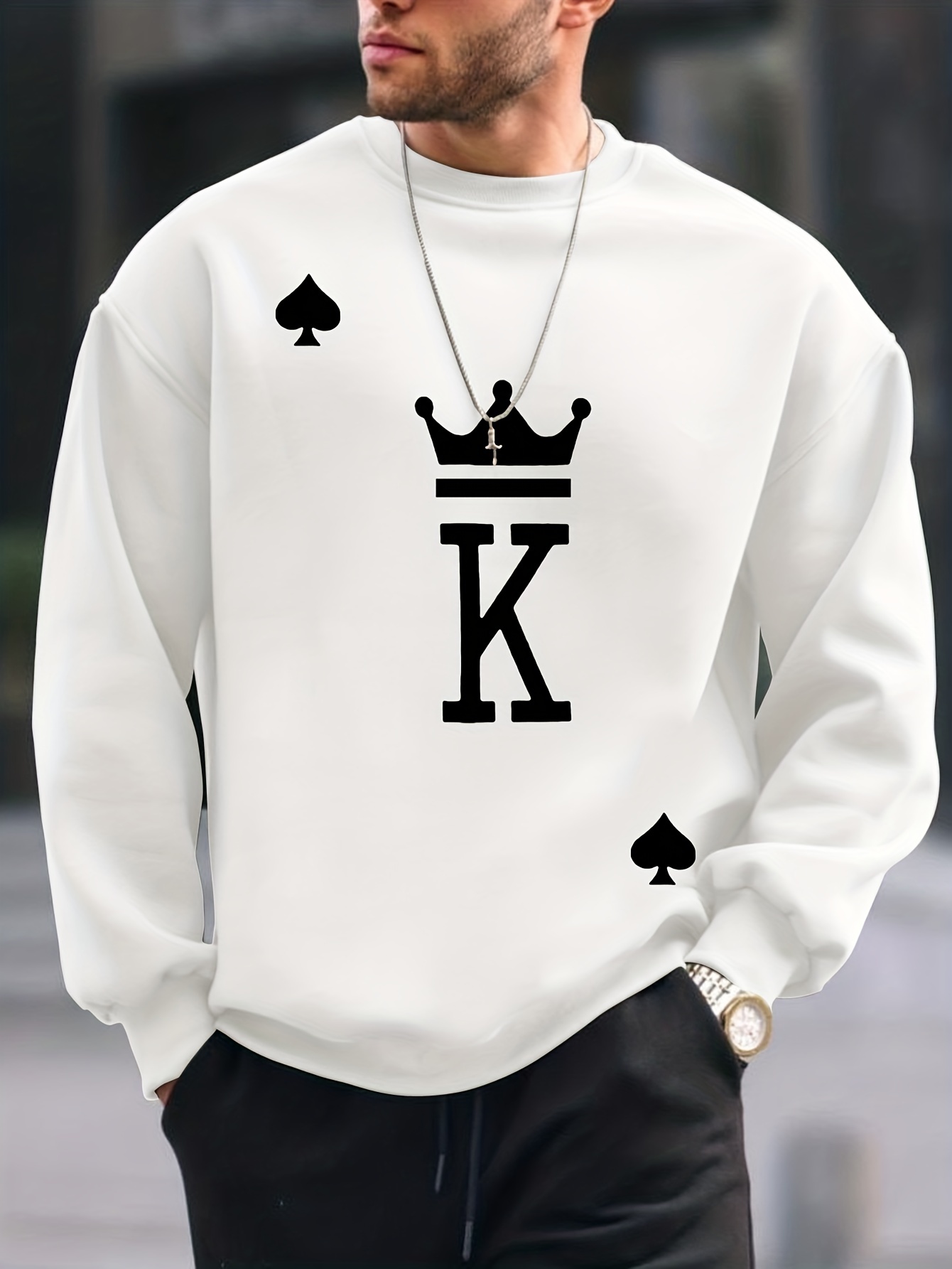 the king print trendy sweatshirt mens casual graphic design crew neck pullover sweatshirt for men fall winter details 16