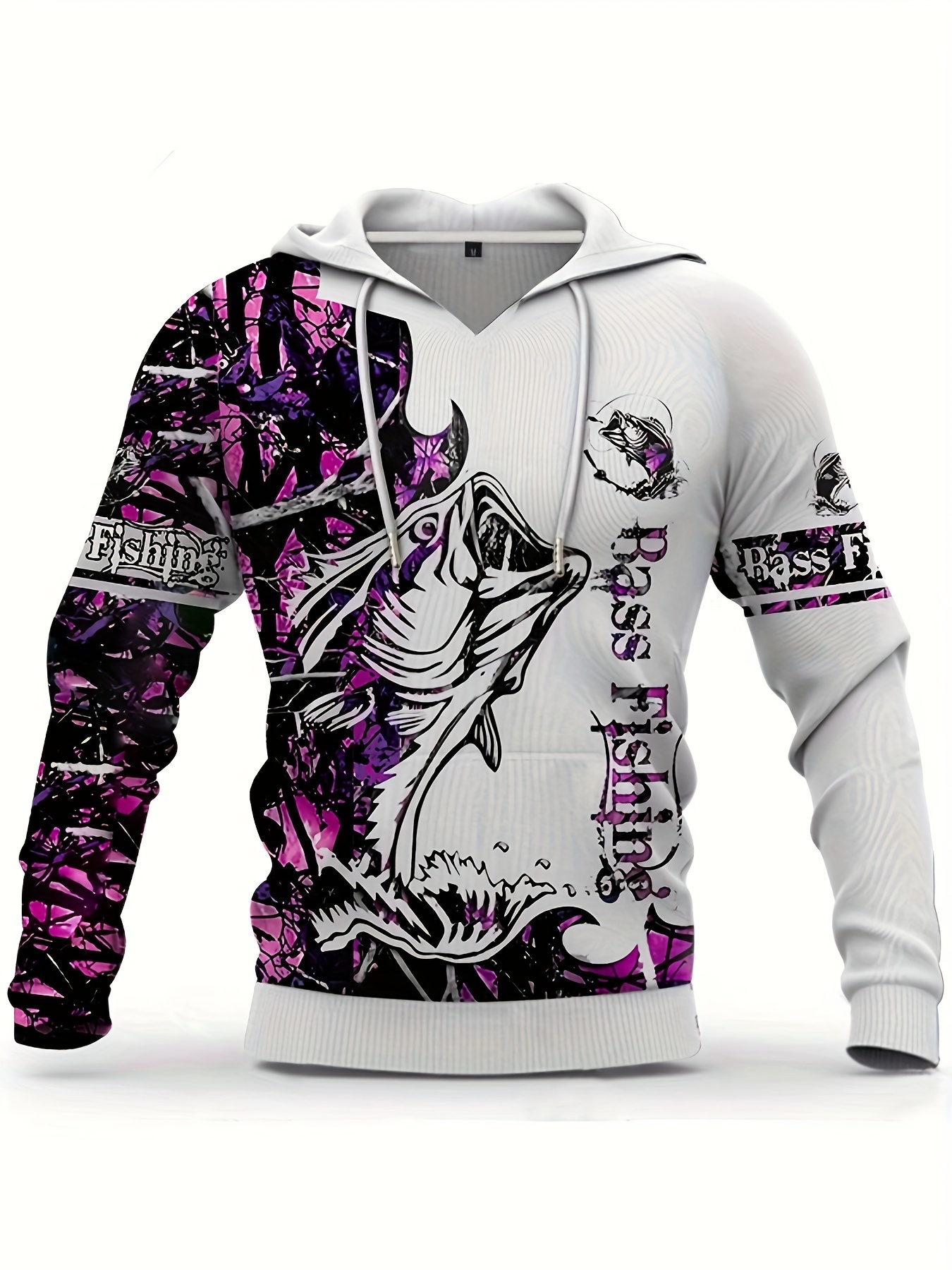 mens casual fishing pattern 3d print hooded sweatshirt details 0