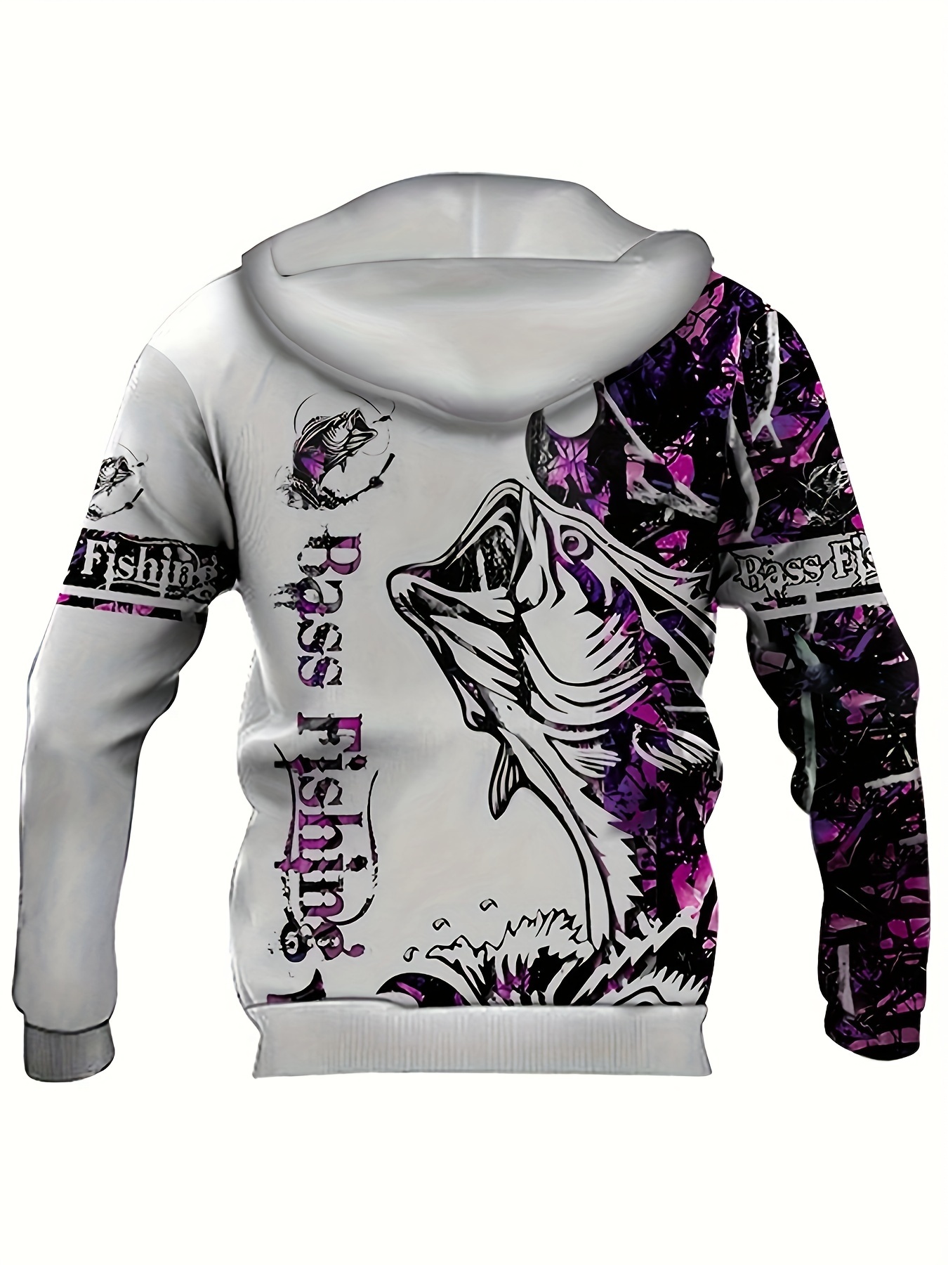 mens casual fishing pattern 3d print hooded sweatshirt details 1