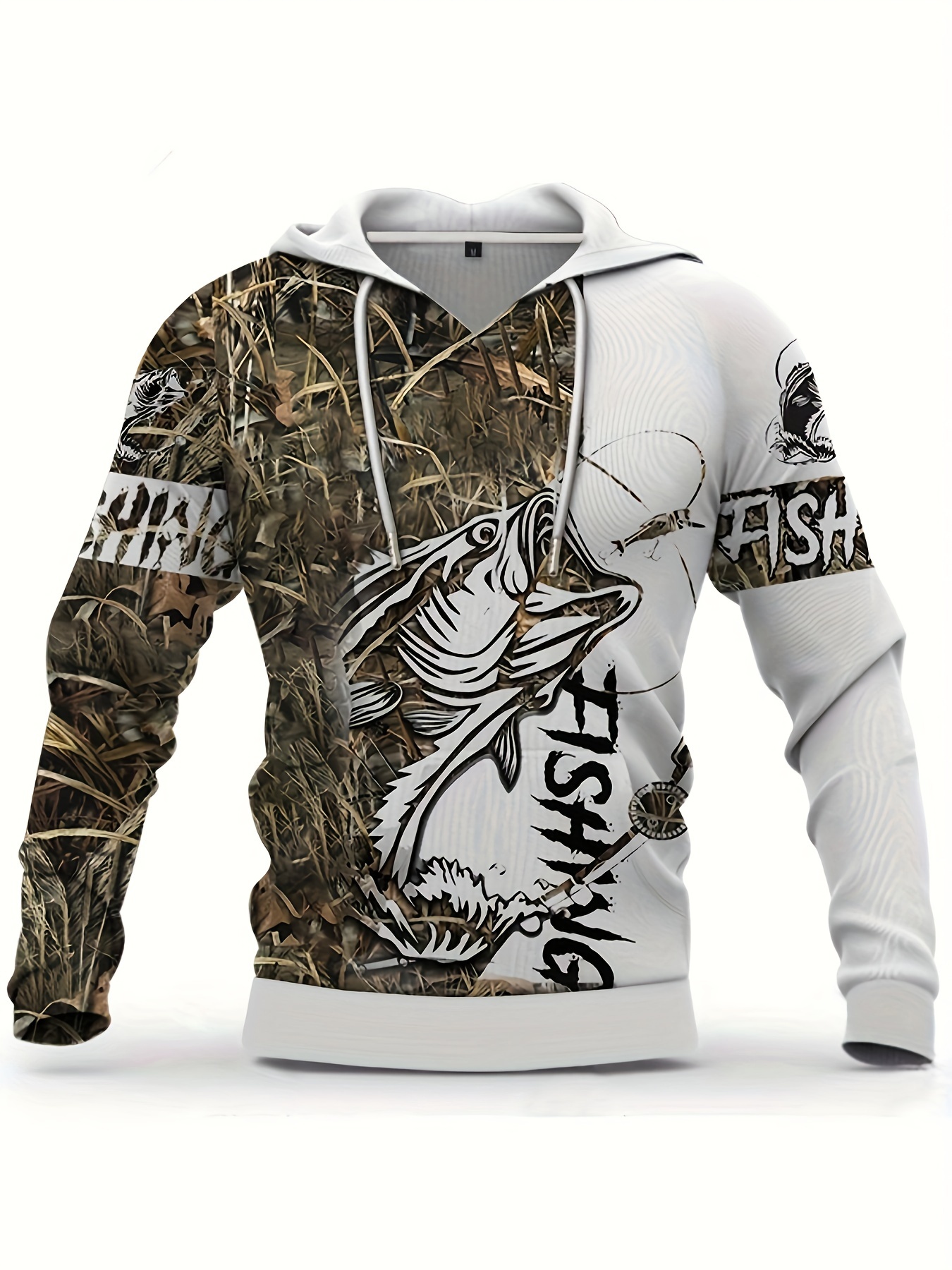 mens casual fishing pattern 3d print hooded sweatshirt details 2