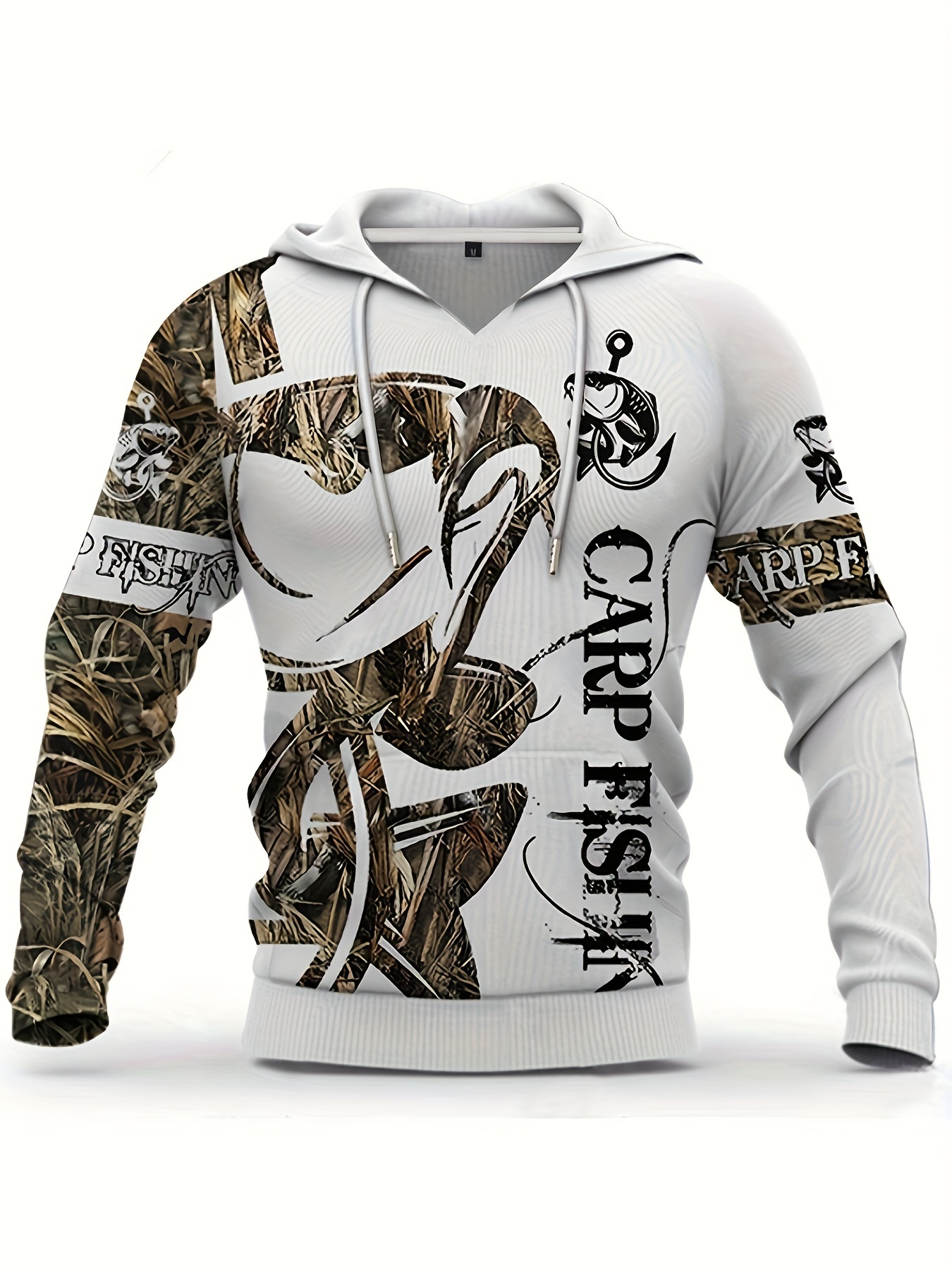 mens casual fishing pattern 3d print hooded sweatshirt details 4