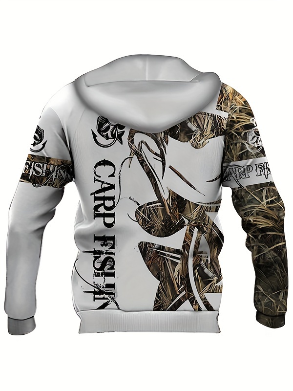 mens casual fishing pattern 3d print hooded sweatshirt details 5