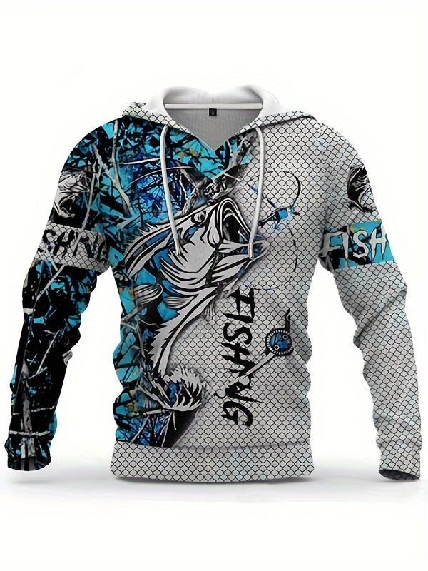 mens casual fishing pattern 3d print hooded sweatshirt details 6