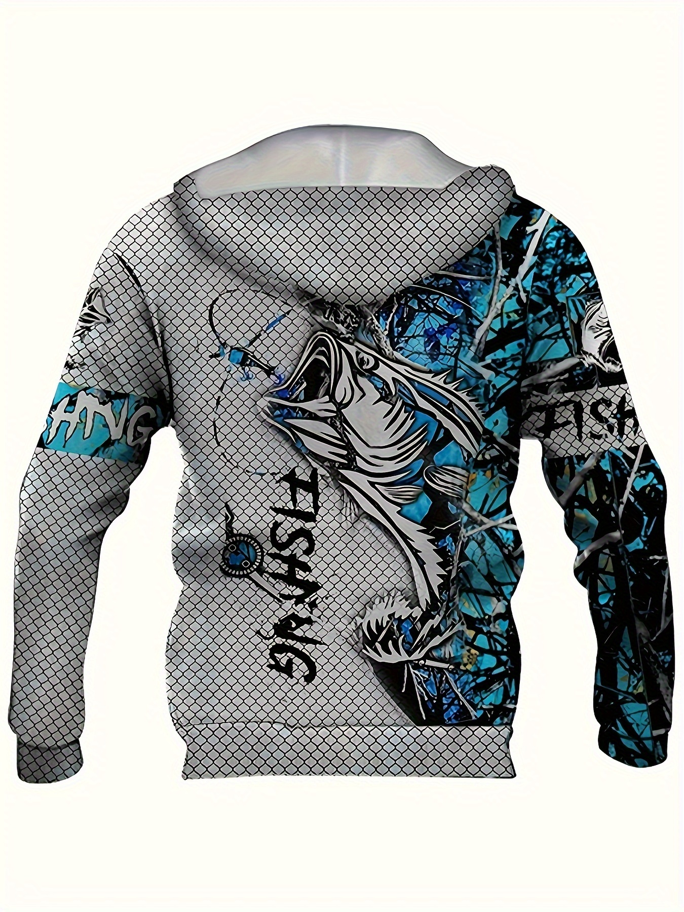 mens casual fishing pattern 3d print hooded sweatshirt details 7