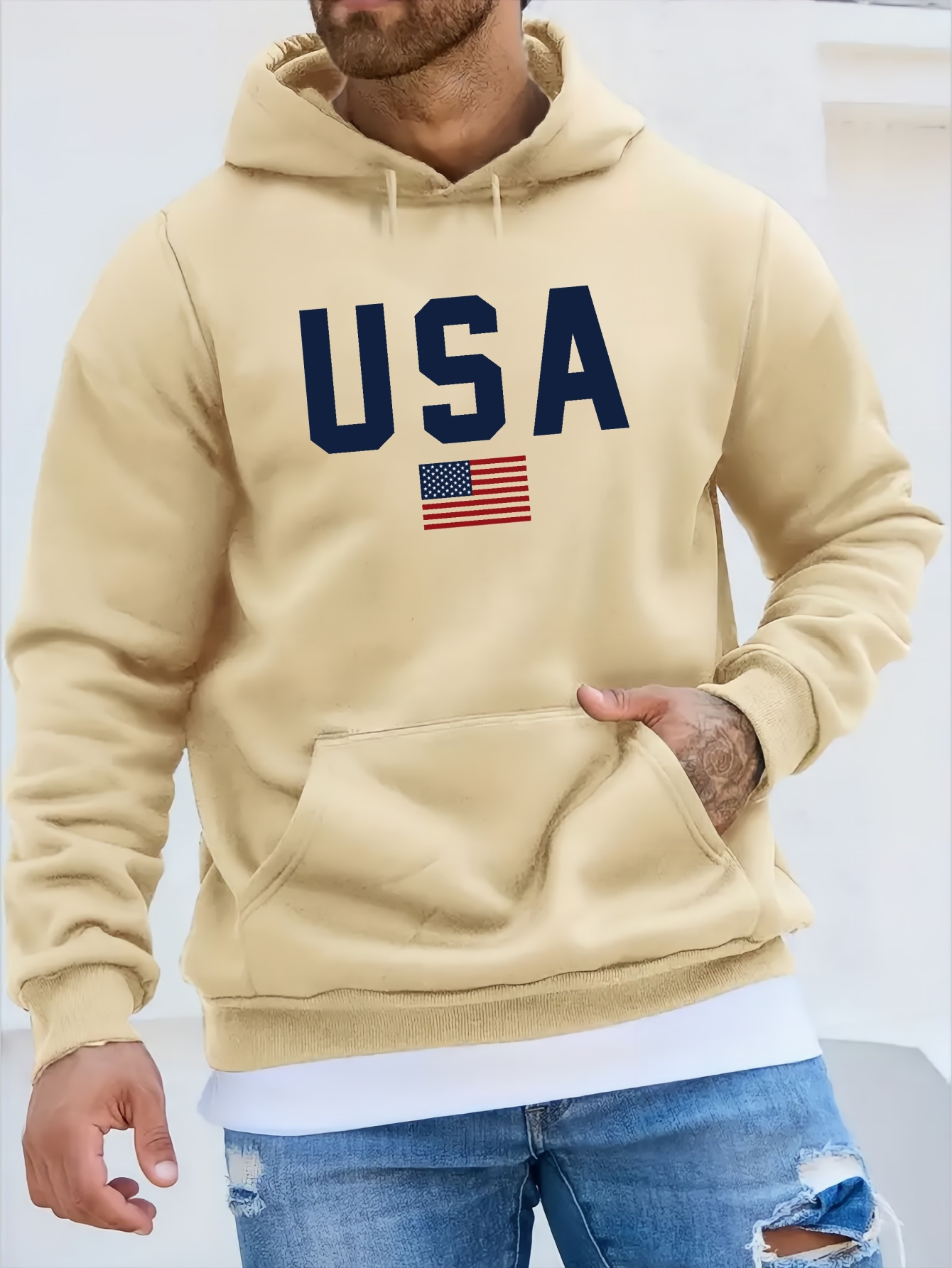 usa print hoodie cool hoodies for men mens casual pullover hooded sweatshirt with kangaroo pocket streetwear for winter fall as gifts details 7