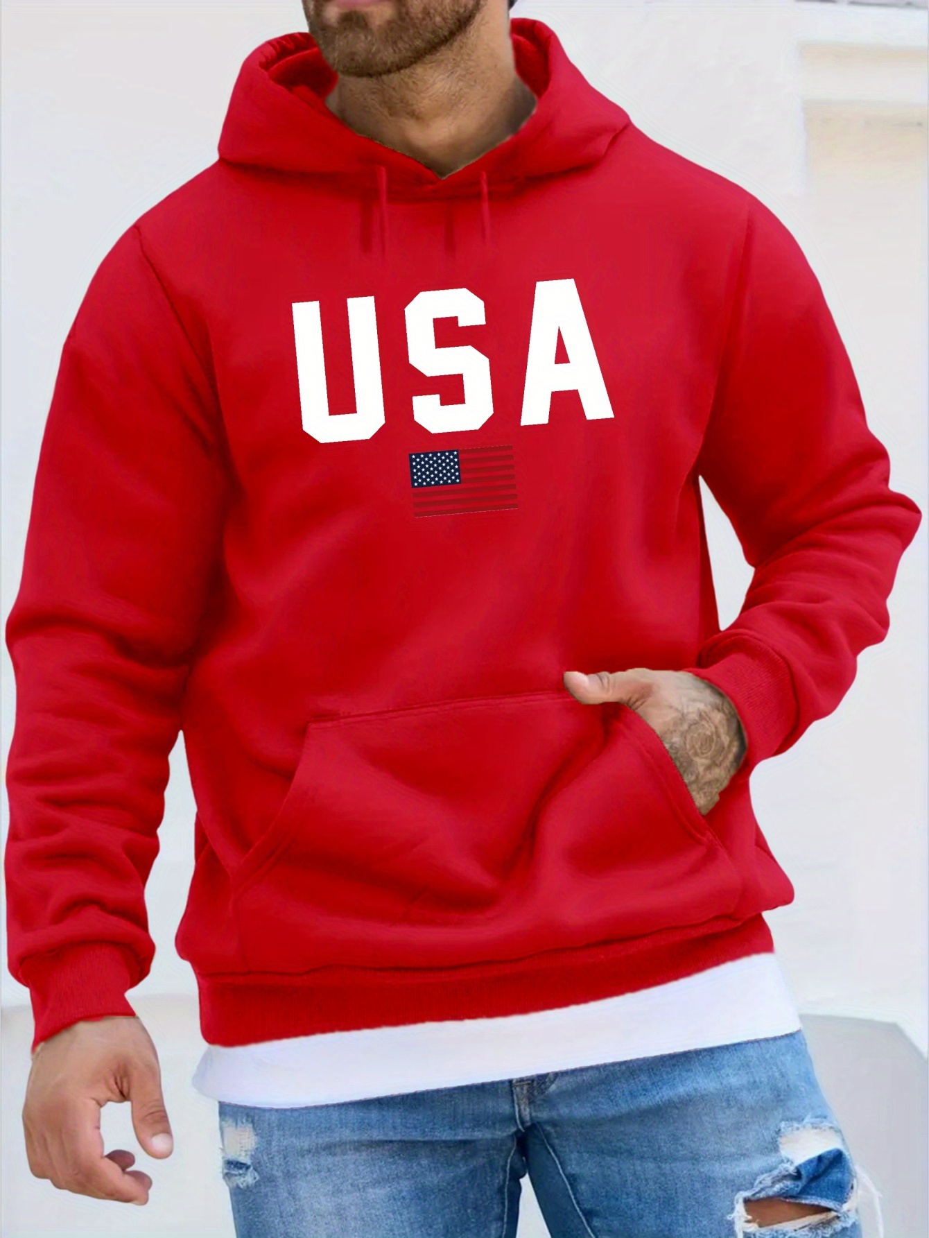 usa print hoodie cool hoodies for men mens casual pullover hooded sweatshirt with kangaroo pocket streetwear for winter fall as gifts details 13