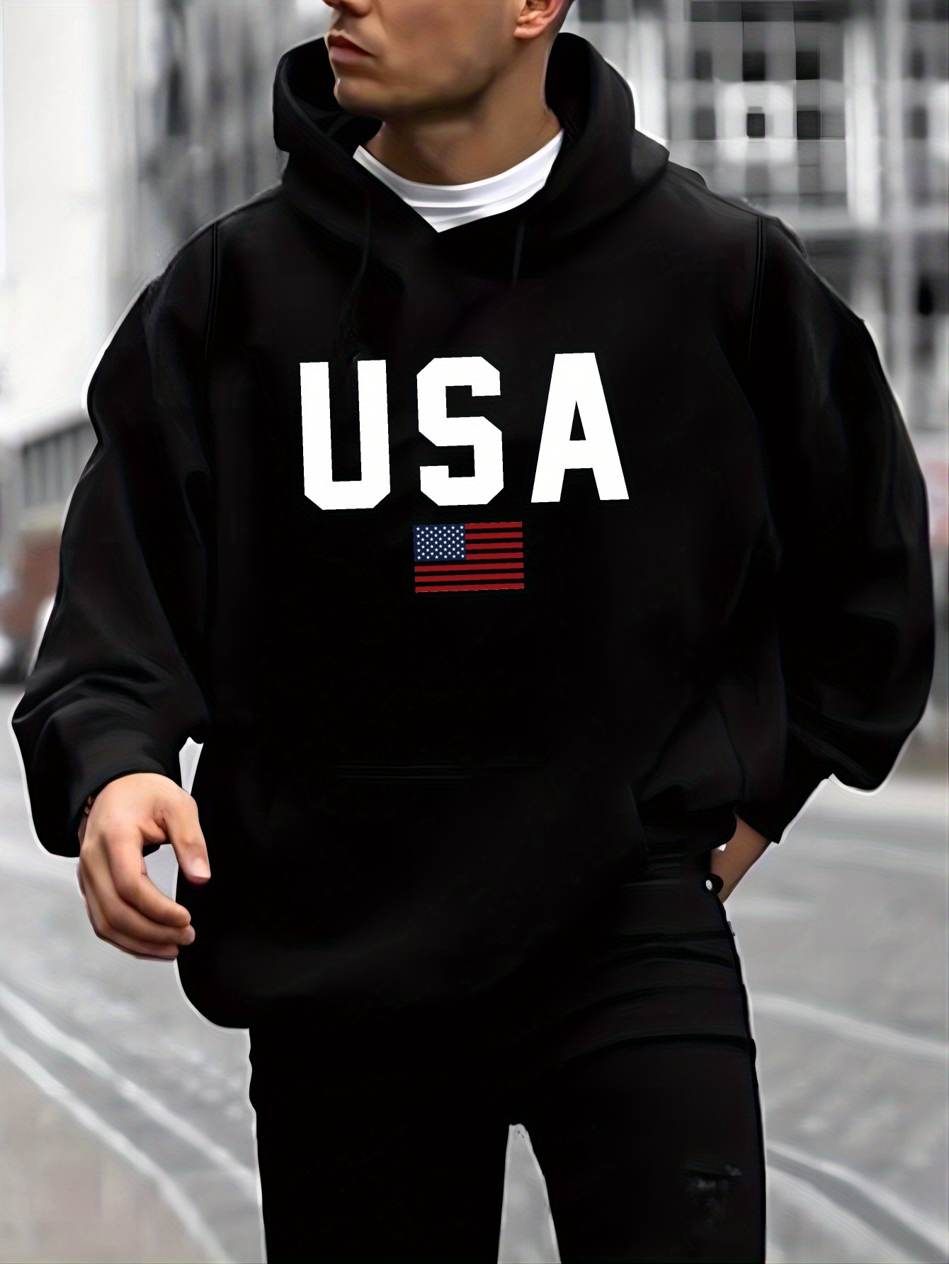 usa print hoodie cool hoodies for men mens casual pullover hooded sweatshirt with kangaroo pocket streetwear for winter fall as gifts details 19