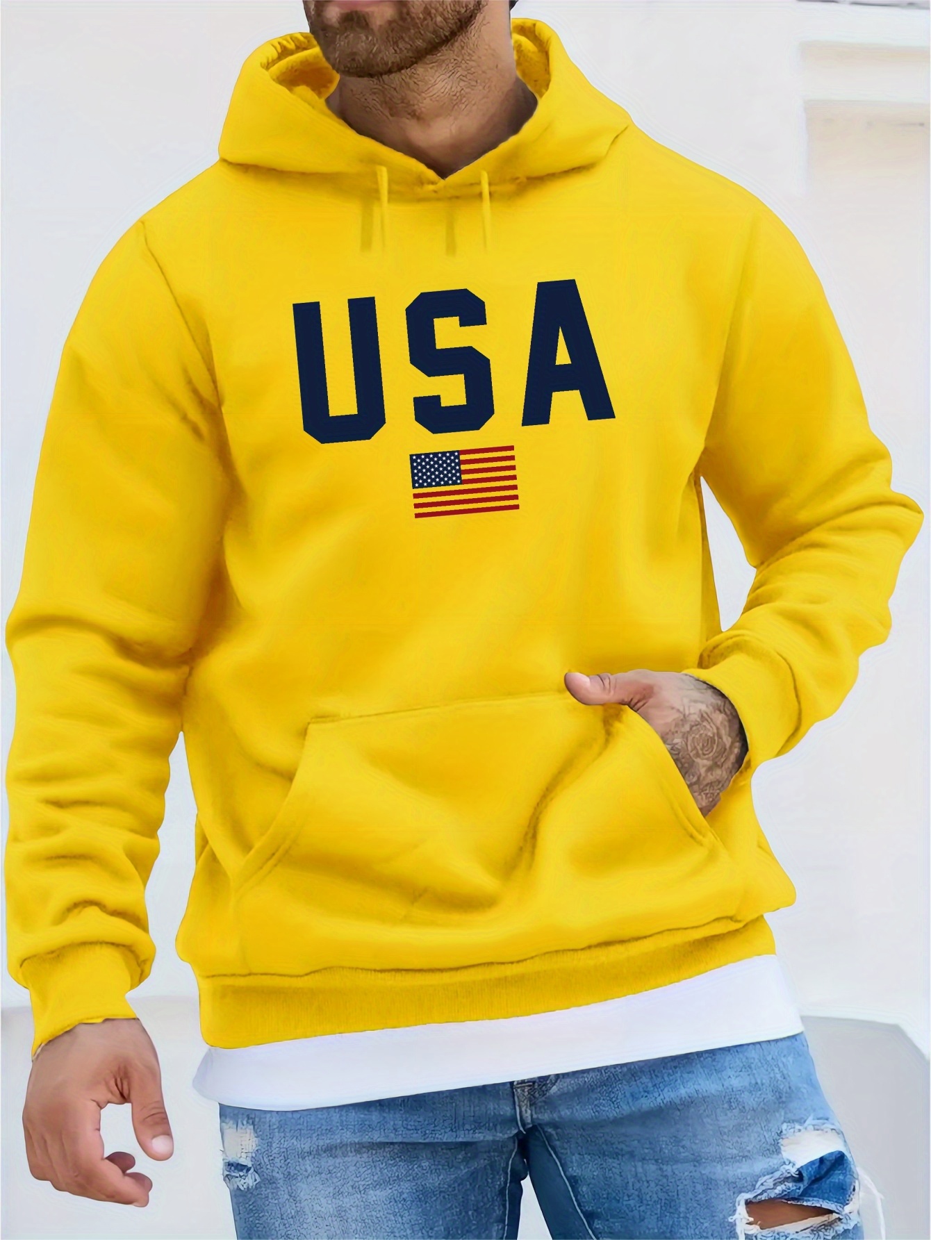 usa print hoodie cool hoodies for men mens casual pullover hooded sweatshirt with kangaroo pocket streetwear for winter fall as gifts details 30