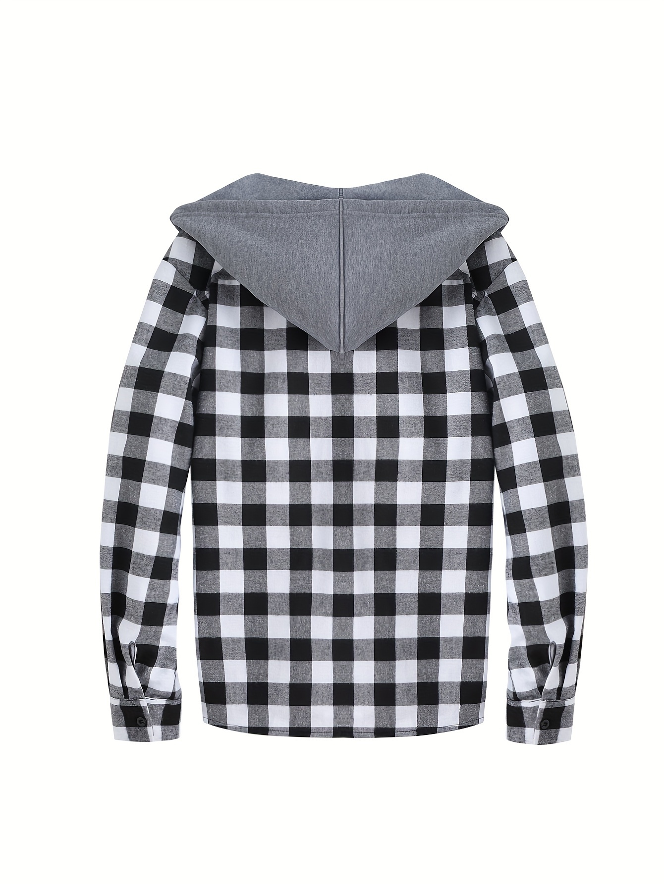 plaid shirt coat for men long sleeve casual regular fit button up hooded shirts jacket details 1