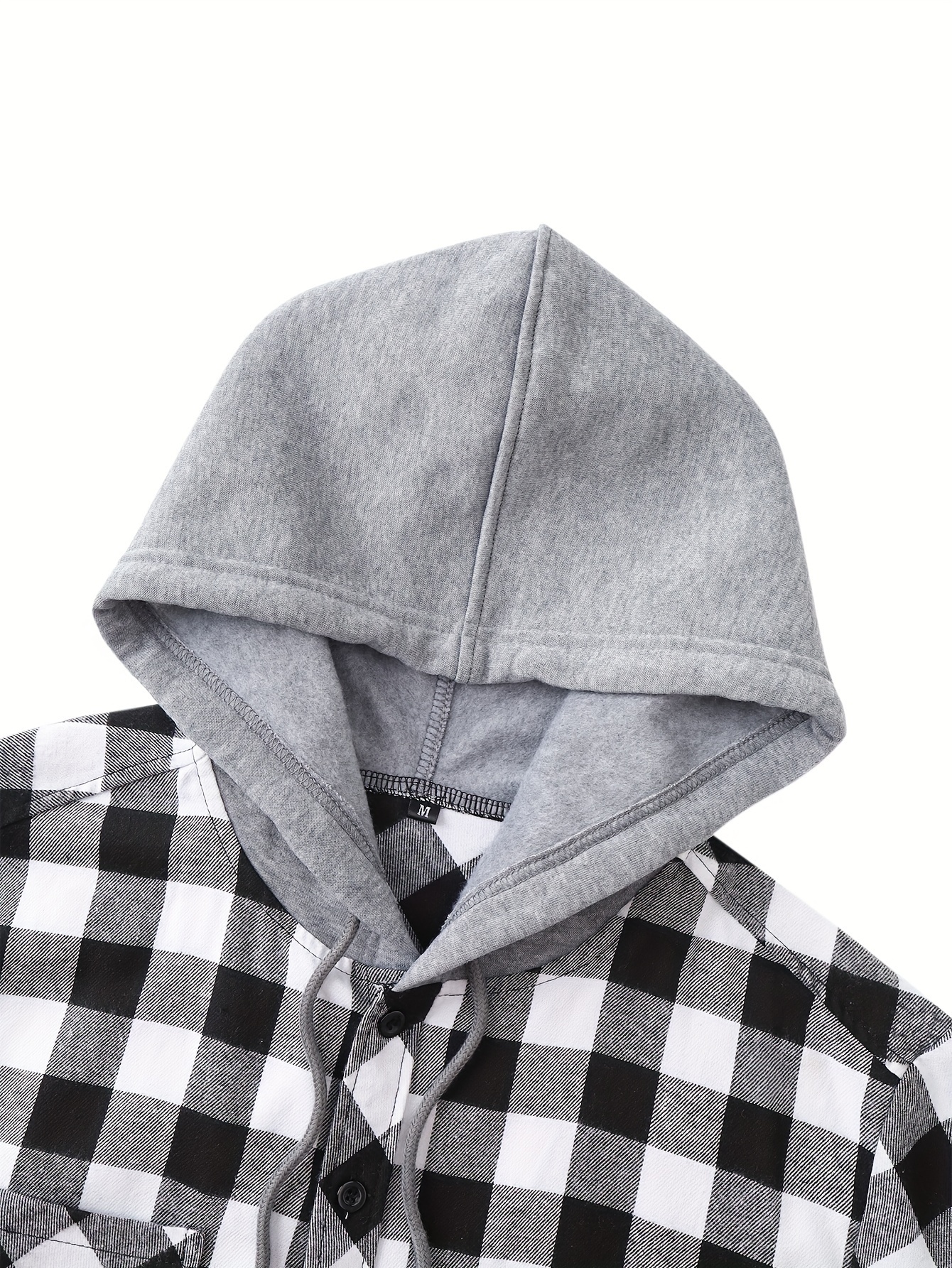 plaid shirt coat for men long sleeve casual regular fit button up hooded shirts jacket details 3