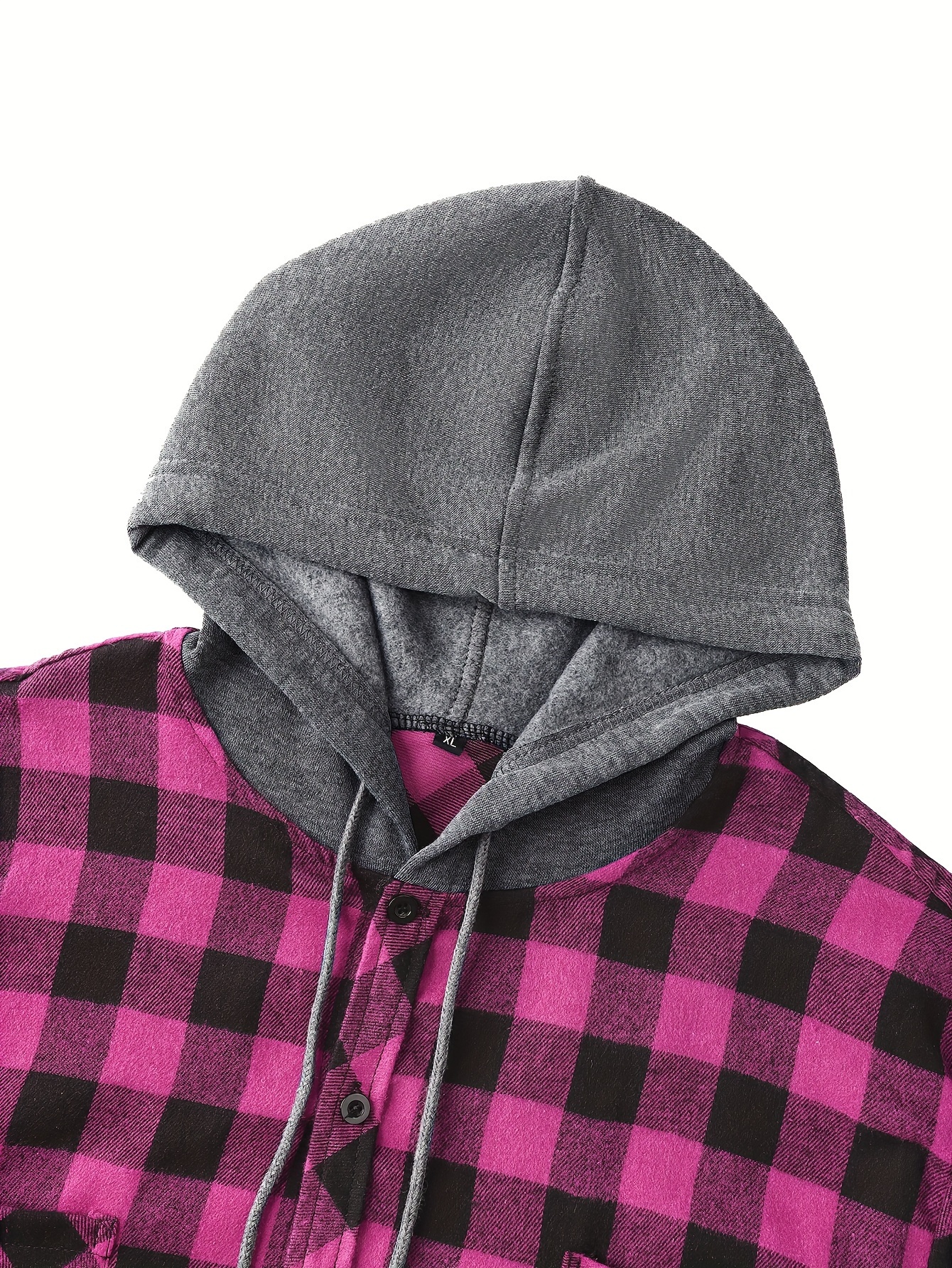 plaid shirt coat for men long sleeve casual regular fit button up hooded shirts jacket details 7