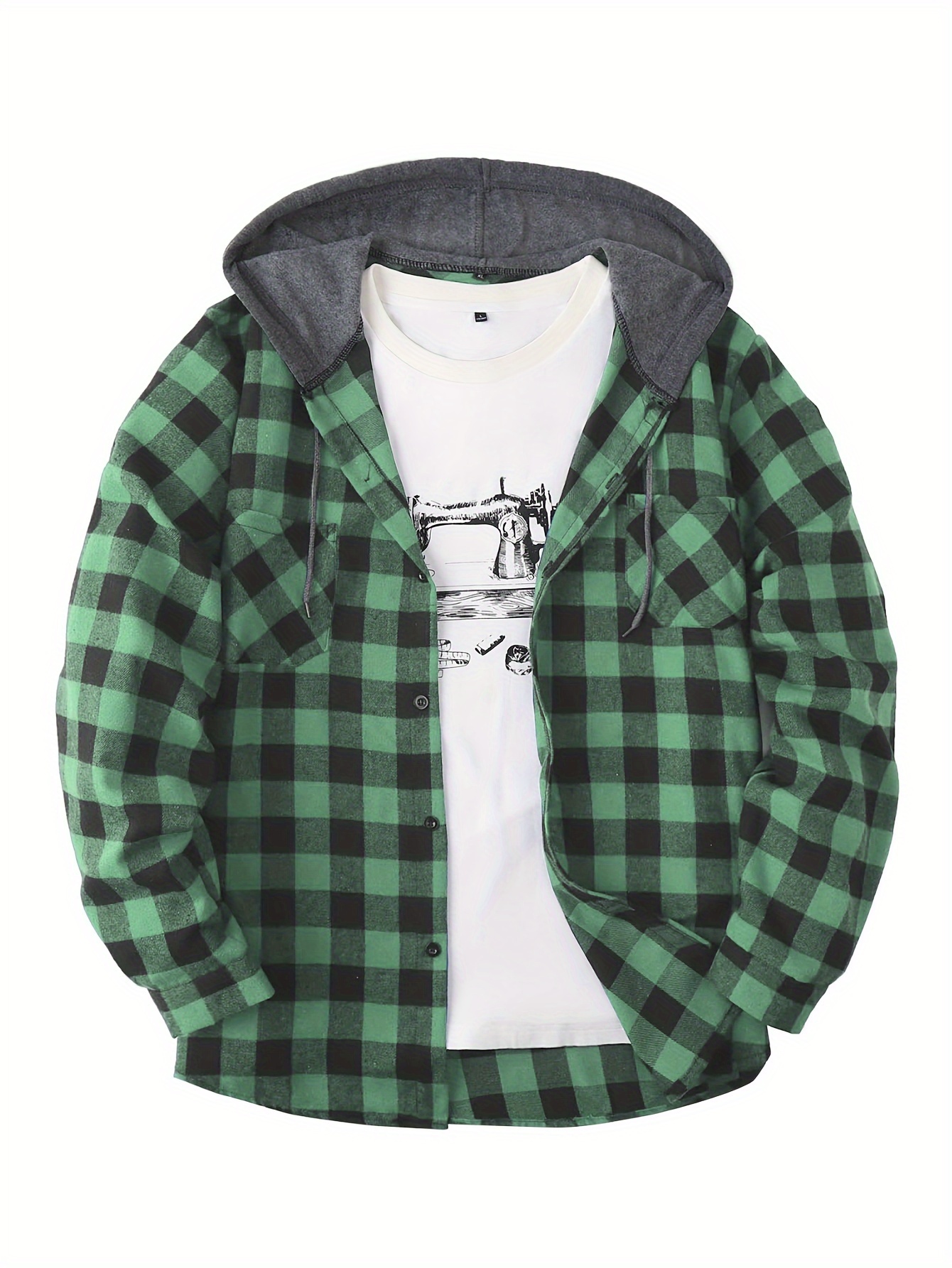 plaid shirt coat for men long sleeve casual regular fit button up hooded shirts jacket details 10