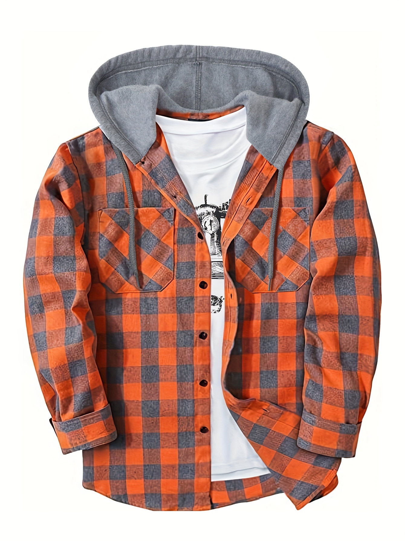 plaid shirt coat for men long sleeve casual regular fit button up hooded shirts jacket details 15