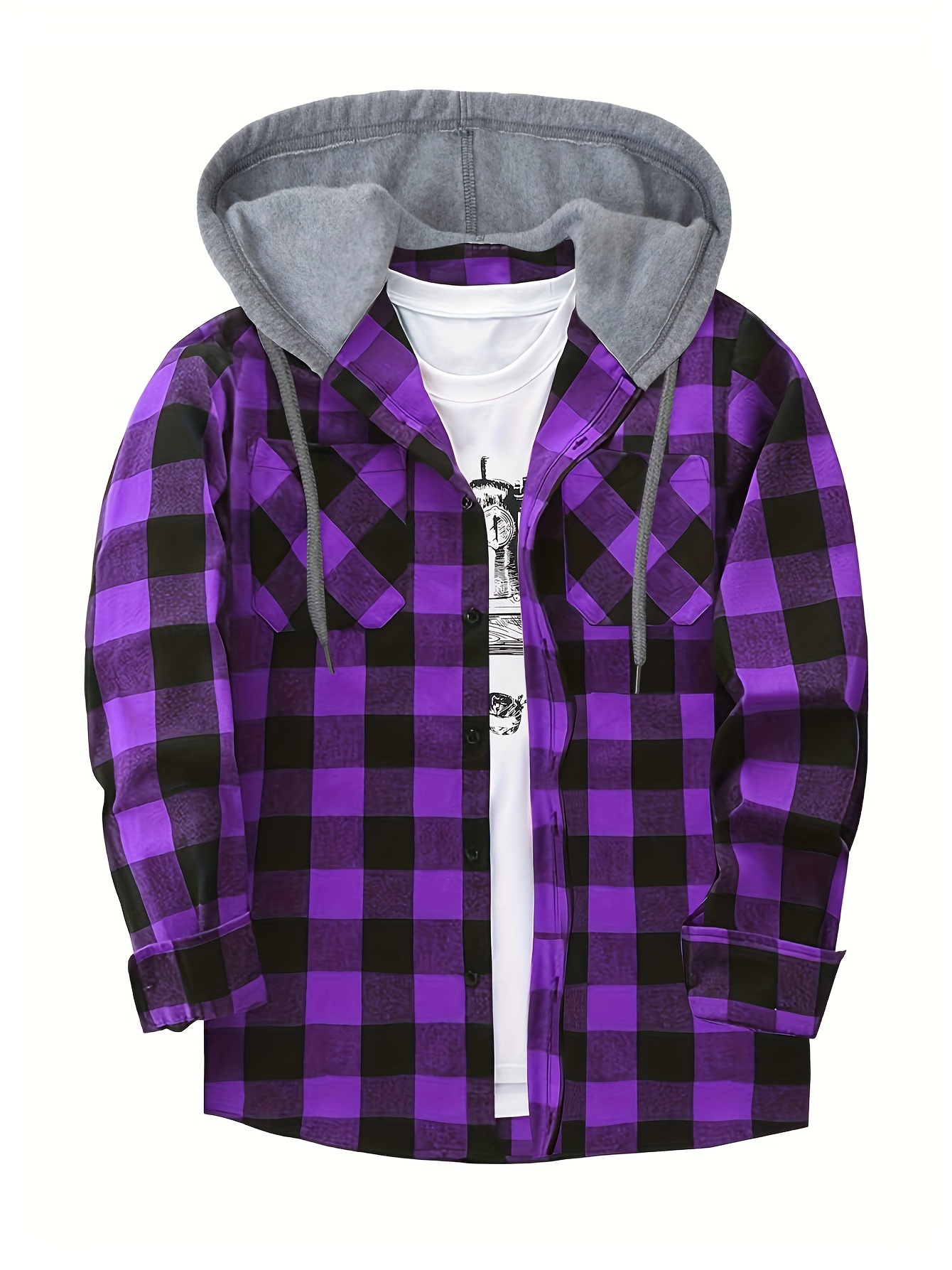 plaid shirt coat for men long sleeve casual regular fit button up hooded shirts jacket details 25