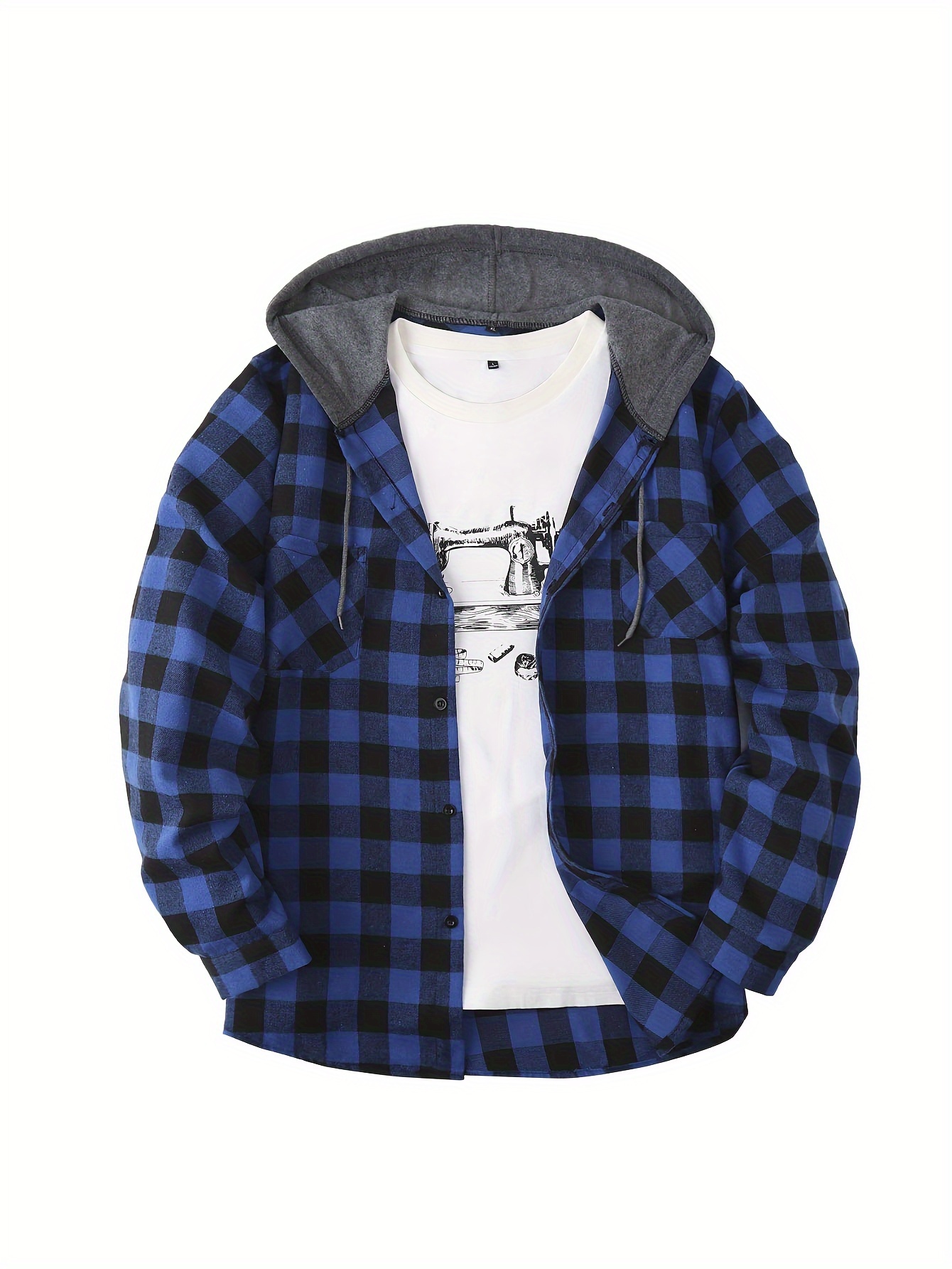 plaid shirt coat for men long sleeve casual regular fit button up hooded shirts jacket details 30