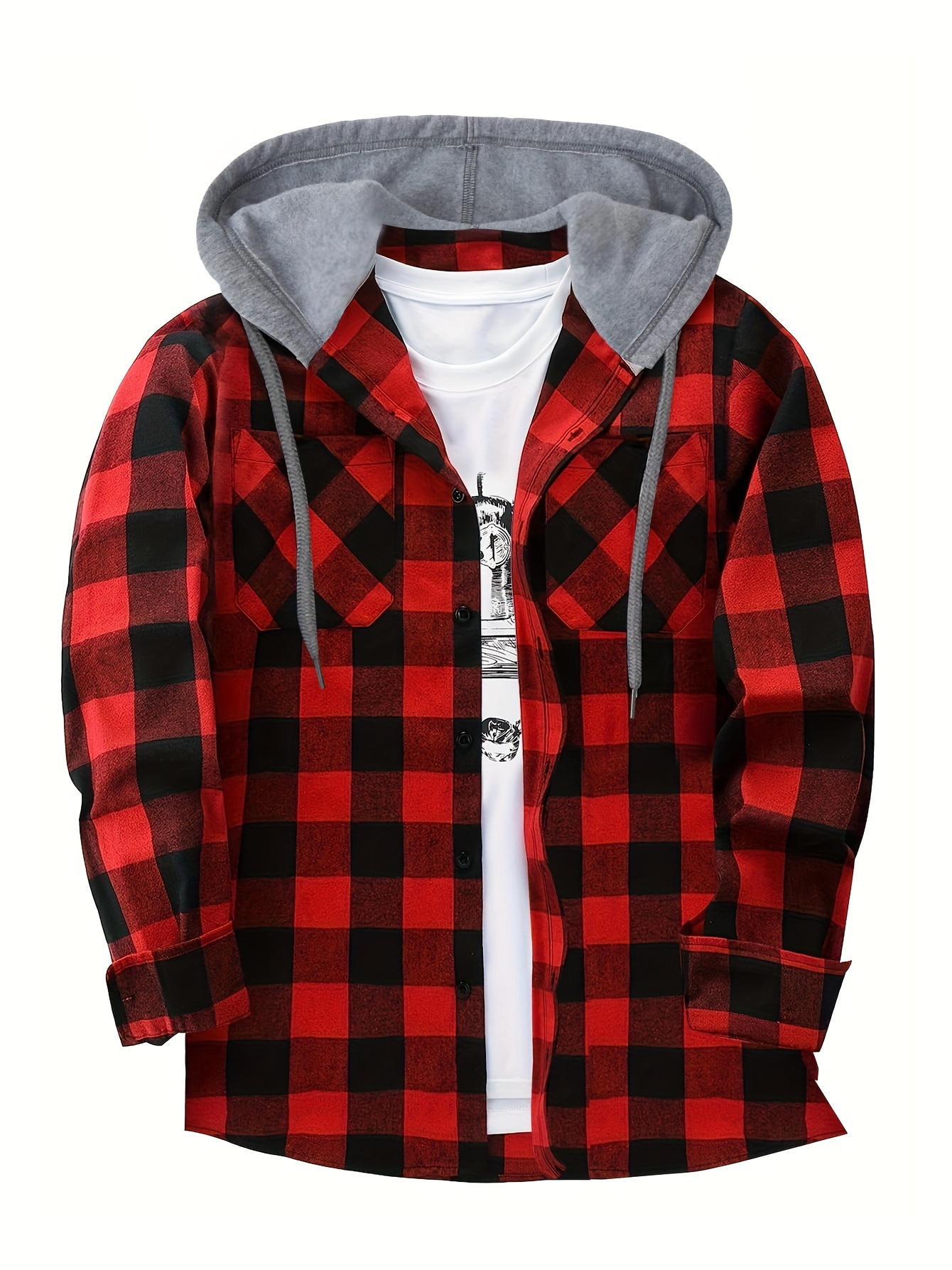 plaid shirt coat for men long sleeve casual regular fit button up hooded shirts jacket details 35