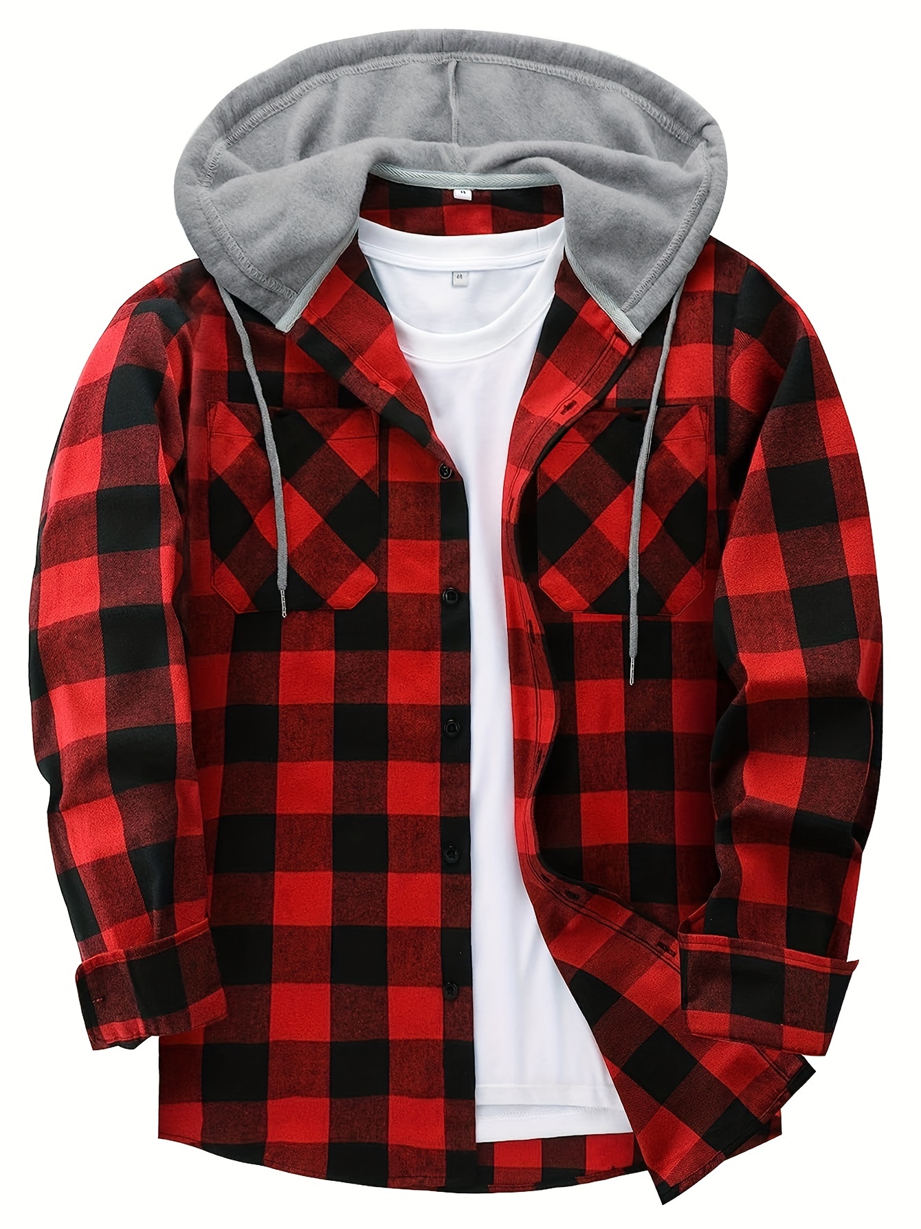 plaid shirt coat for men long sleeve casual regular fit button up hooded shirts jacket details 36