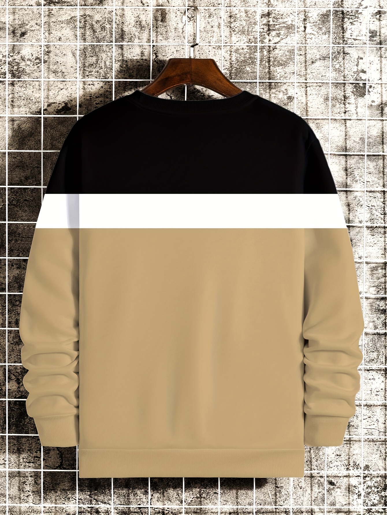 color block trendy sweatshirt mens casual graphic design slightly stretch crew neck pullover sweatshirt for autumn winter details 6