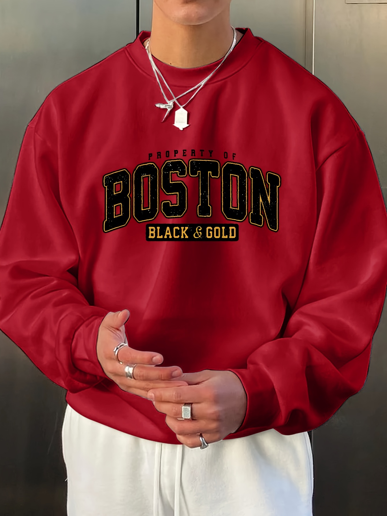 boston print fashionable mens casual long sleeve crew neck pullover sweatshirt suitable for outdoor sports for autumn spring can be paired with hip hop necklace as gifts details 5