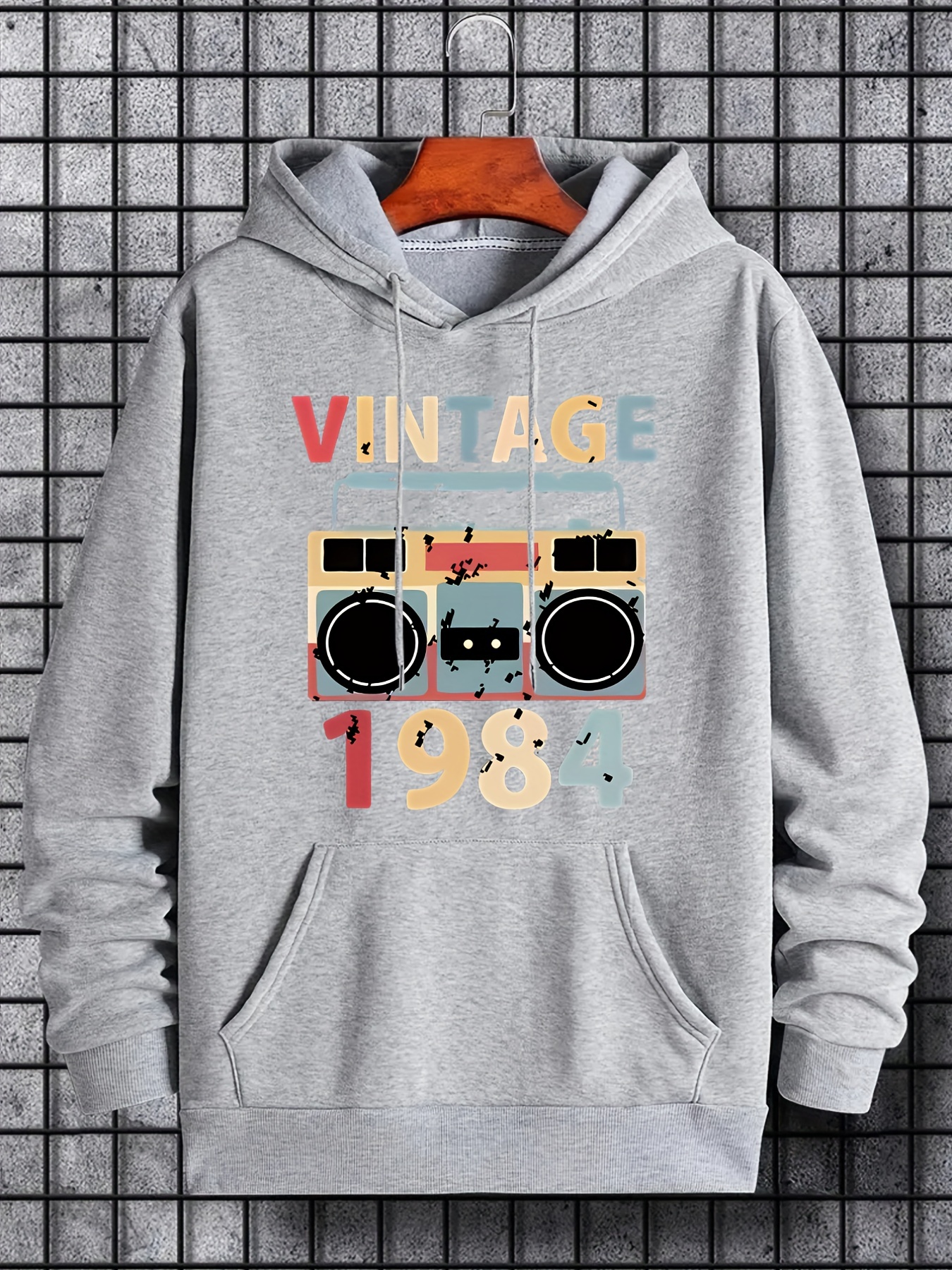 hoodies for men vintage retro stereo print hoodie men s casual pullover hooded sweatshirt with kangaroo pocket for spring fall as gifts details 0