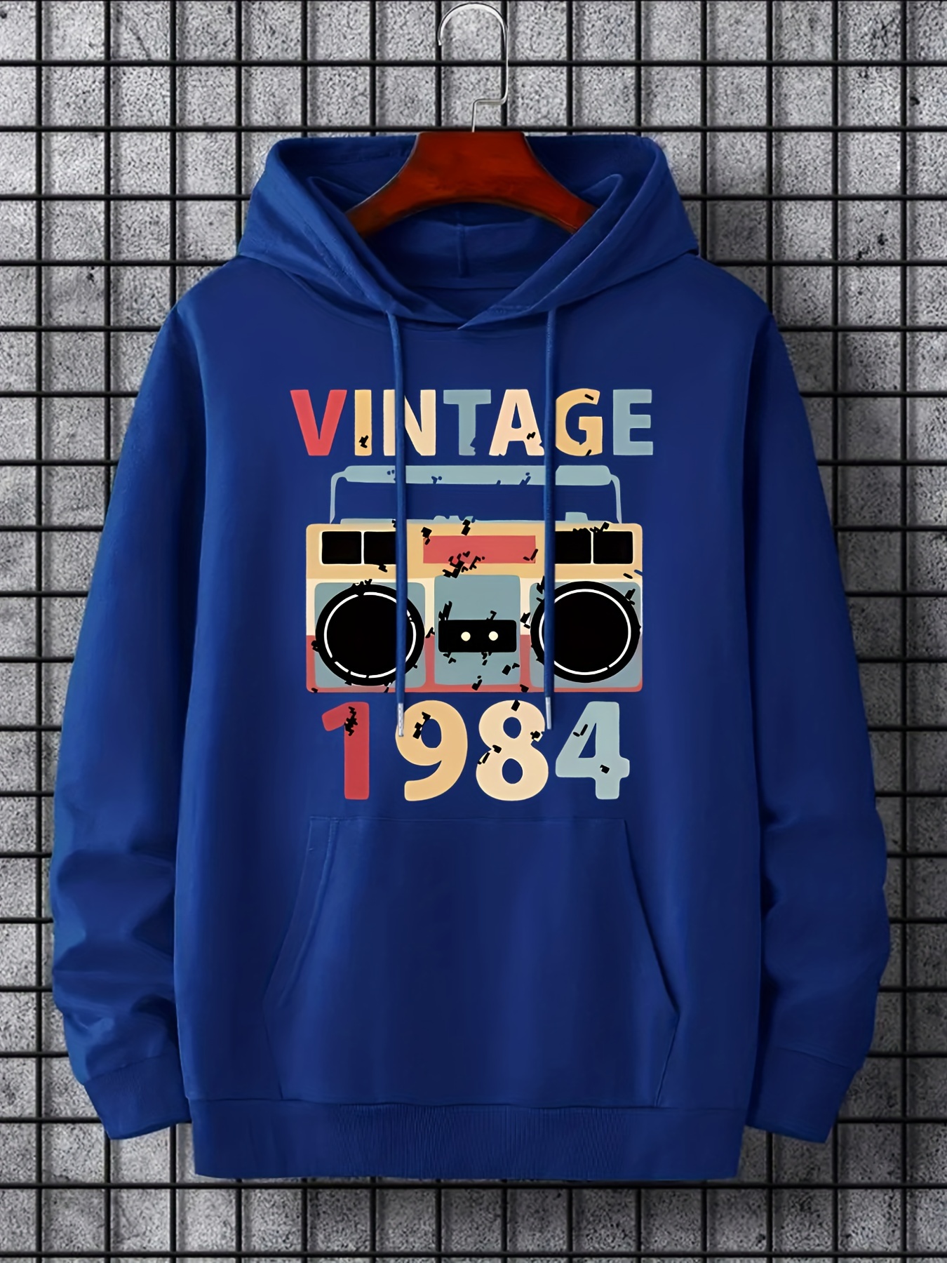 hoodies for men vintage retro stereo print hoodie men s casual pullover hooded sweatshirt with kangaroo pocket for spring fall as gifts details 10