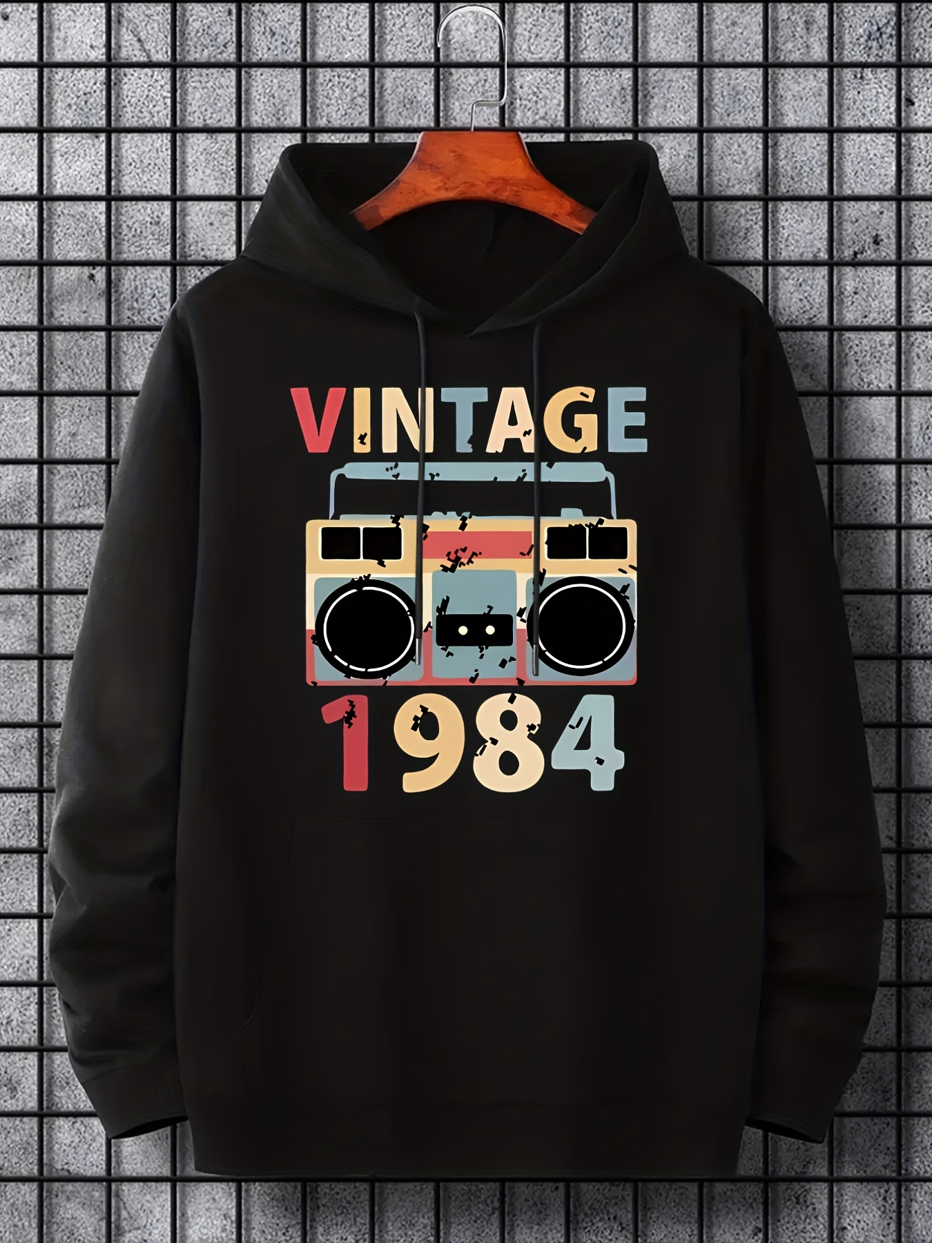 hoodies for men vintage retro stereo print hoodie men s casual pullover hooded sweatshirt with kangaroo pocket for spring fall as gifts details 16