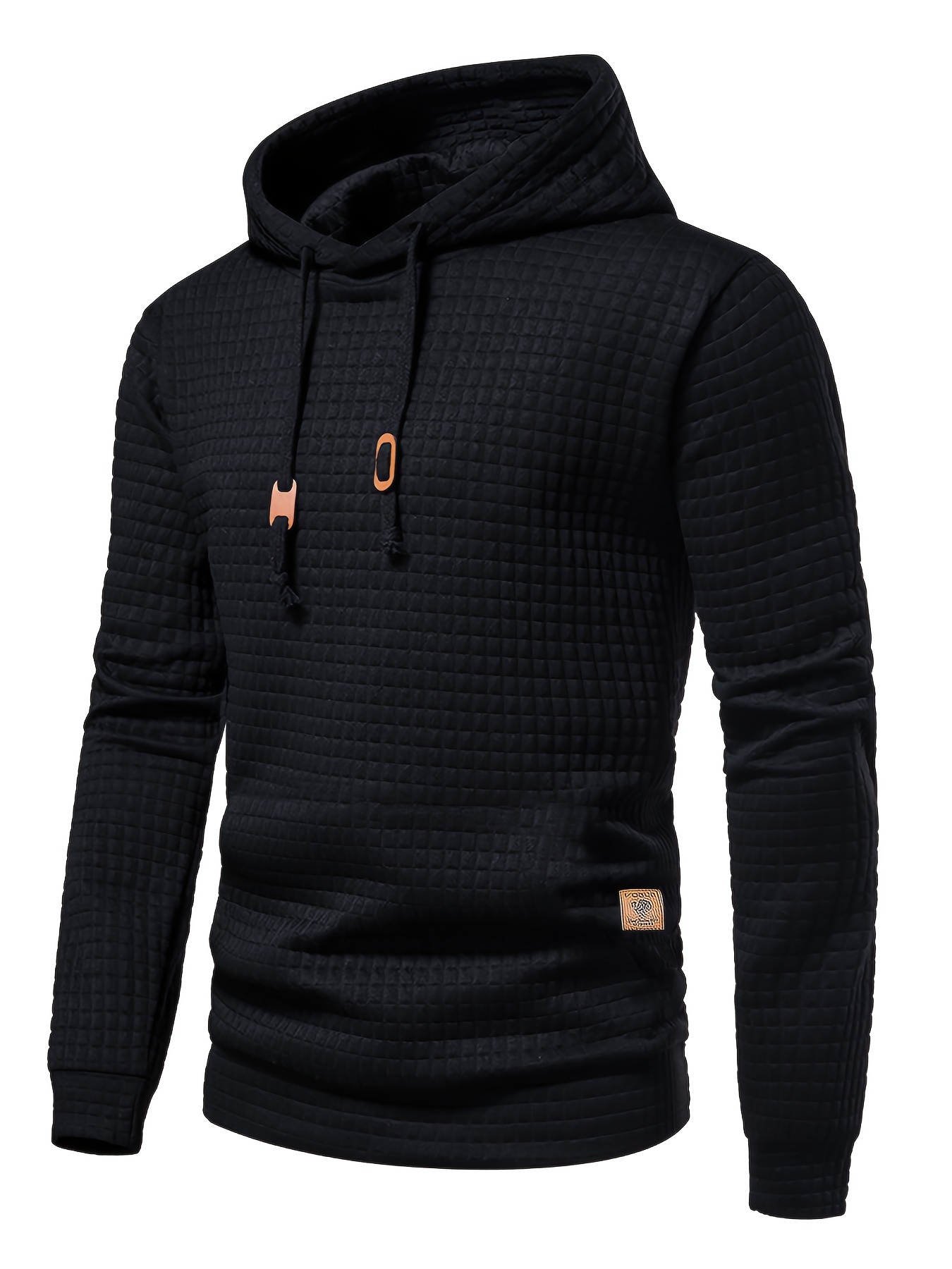 waffle pattern solid hoodie cool hoodies for men mens casual pullover hooded sweatshirt streetwear for spring fall as gifts details 0