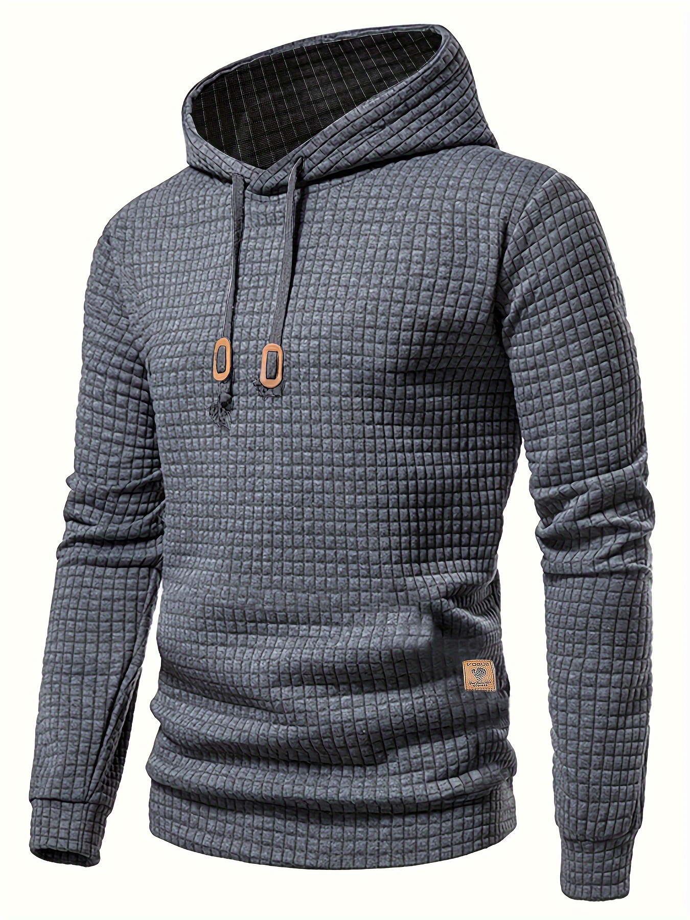 waffle pattern solid hoodie cool hoodies for men mens casual pullover hooded sweatshirt streetwear for spring fall as gifts details 8