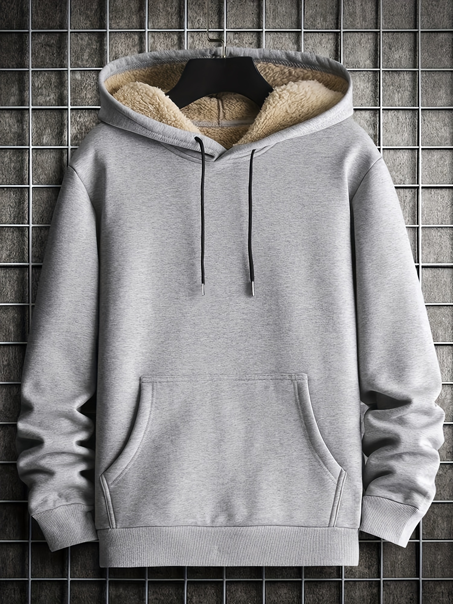 solid warmhoodie cool fleece hoodies for men mens casual graphic design hooded sweatshirt with kangaroo pocket streetwear for winter fall as gifts details 0