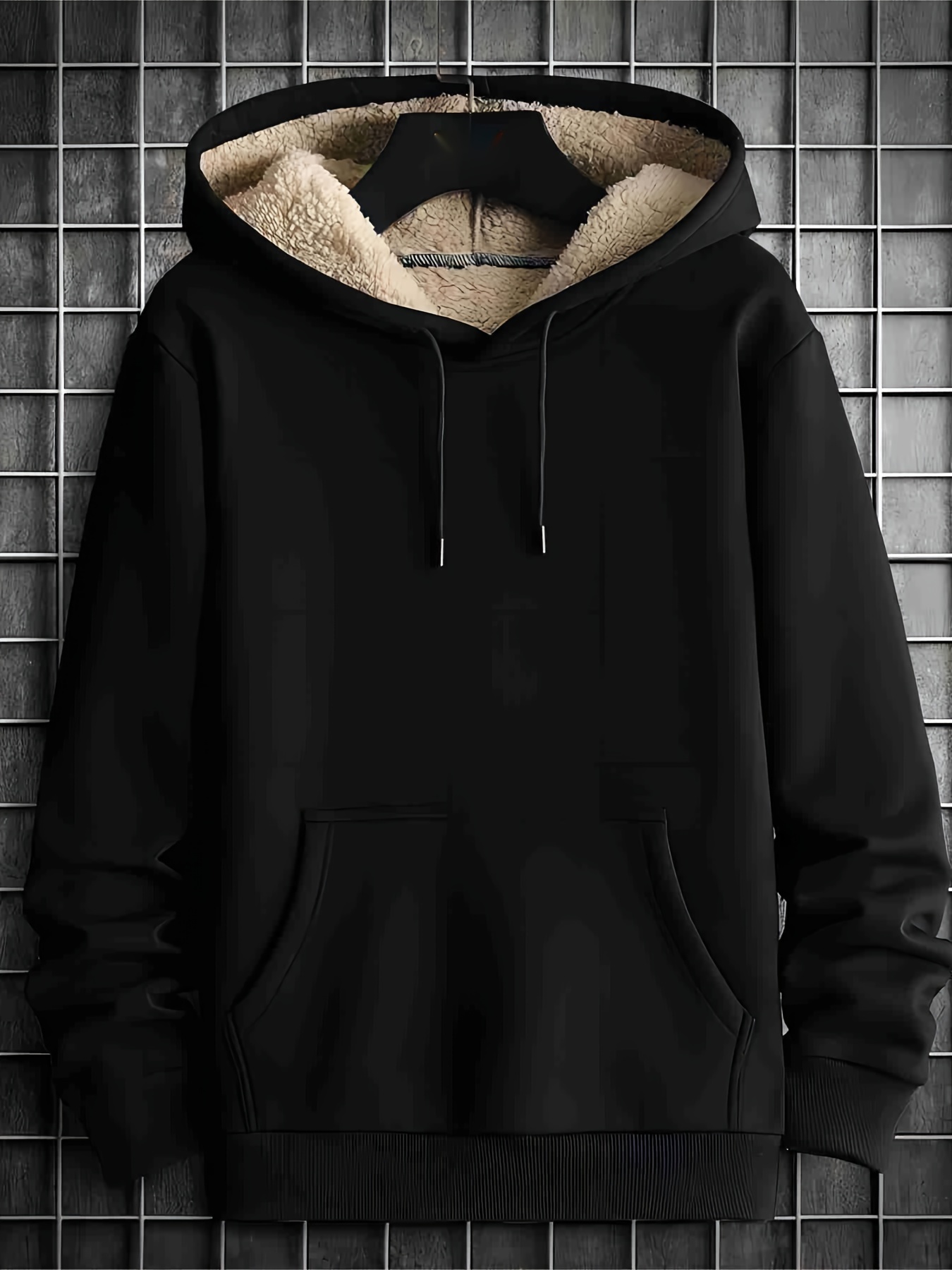 solid warmhoodie cool fleece hoodies for men mens casual graphic design hooded sweatshirt with kangaroo pocket streetwear for winter fall as gifts details 6