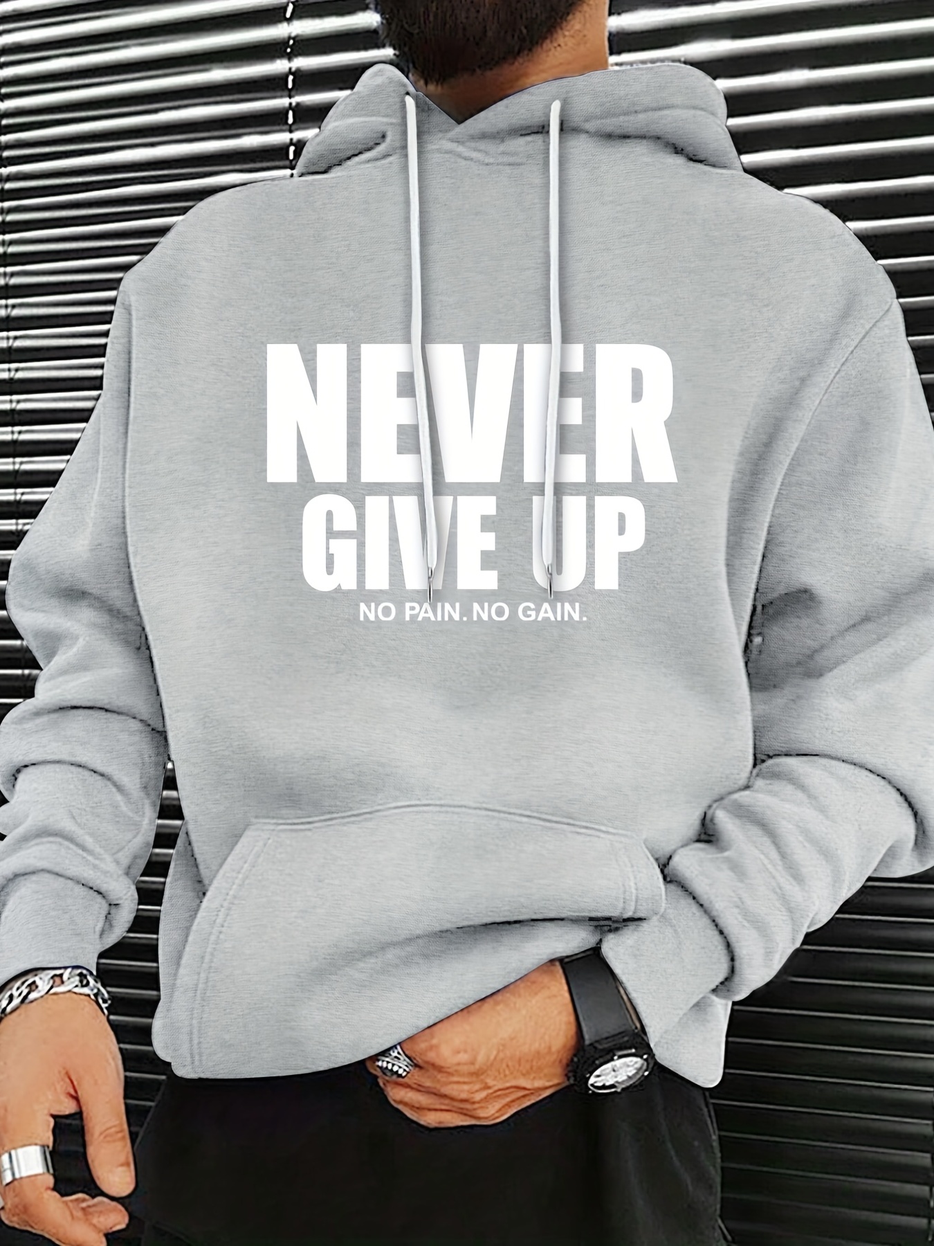 never give up print hoodie cool hoodies for men mens casual graphic design pullover hooded sweatshirt with kangaroo pocket streetwear for winter fall as gifts details 10