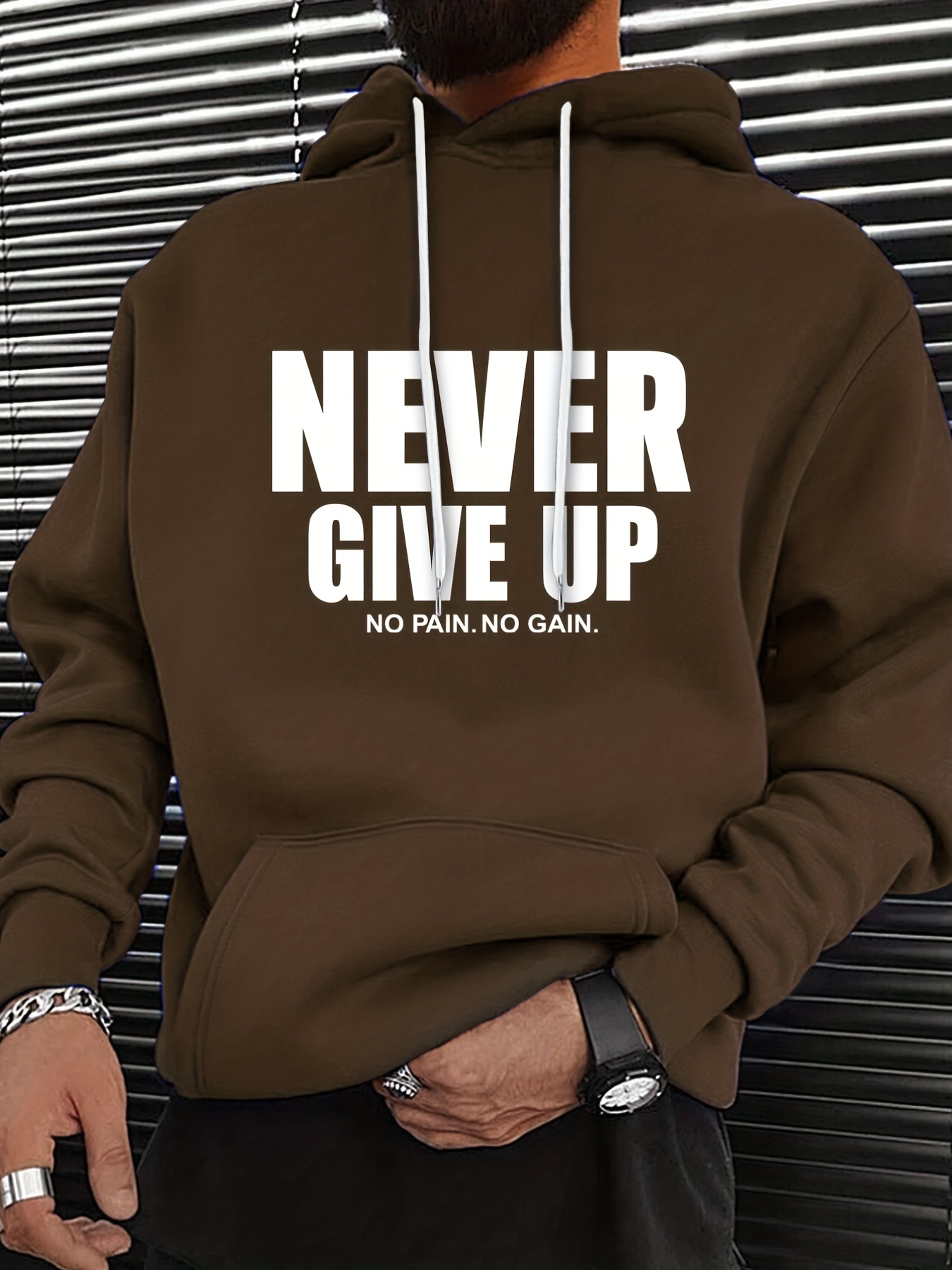 never give up print hoodie cool hoodies for men mens casual graphic design pullover hooded sweatshirt with kangaroo pocket streetwear for winter fall as gifts details 16