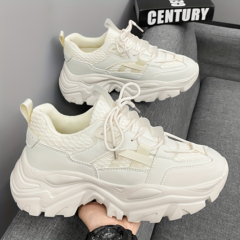 Men s Trendy Solid Colour Chunky Shoes, Comfy Non Slip Soft Sole Durable Lace Up Sneakers For Men s Outdoor Activities details 8