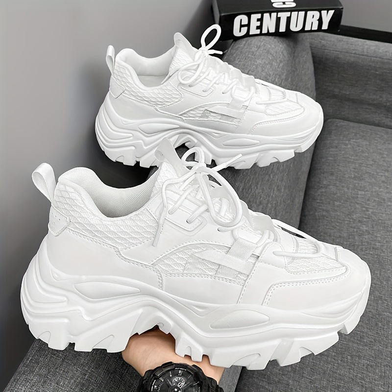 Men s Trendy Solid Colour Chunky Shoes, Comfy Non Slip Soft Sole Durable Lace Up Sneakers For Men s Outdoor Activities details 9