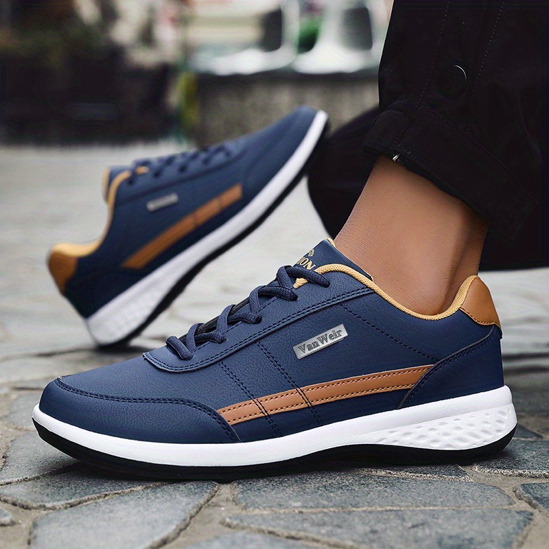 mens trendy stripped lace up sneakers casual outdoor walking shoes details 1