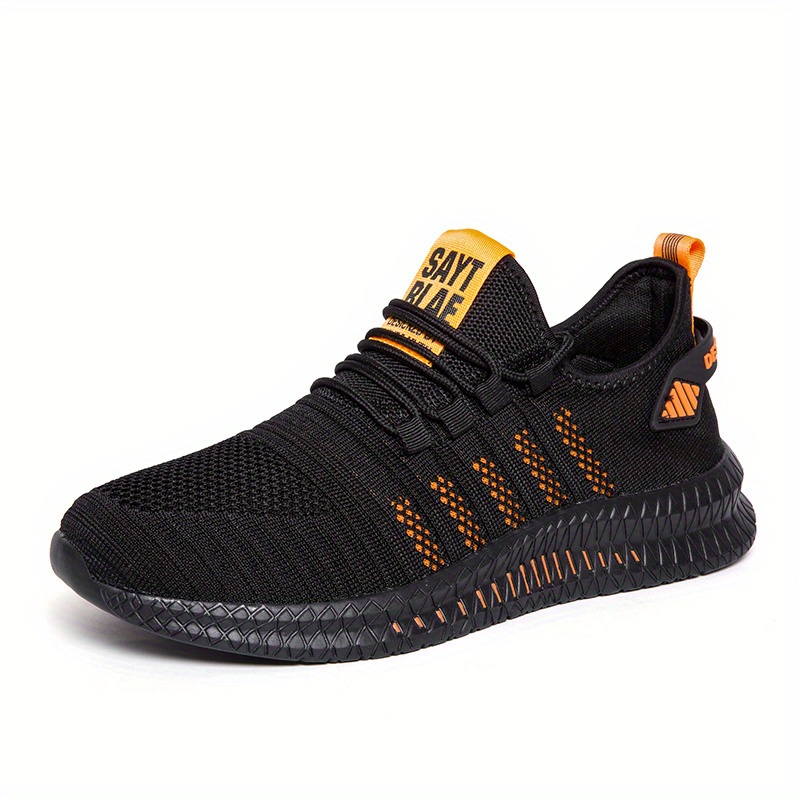 mens trendy breathable knit striped walking shoes casual outdoor comfortable lace up sneakers details 0