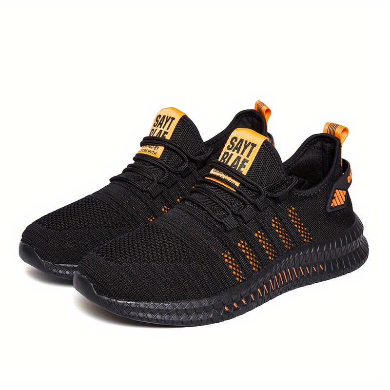 mens trendy breathable knit striped walking shoes casual outdoor comfortable lace up sneakers details 2