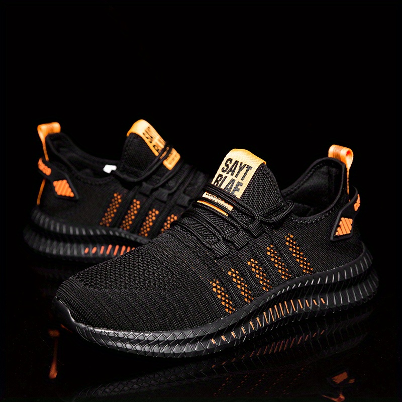 mens trendy breathable knit striped walking shoes casual outdoor comfortable lace up sneakers details 4