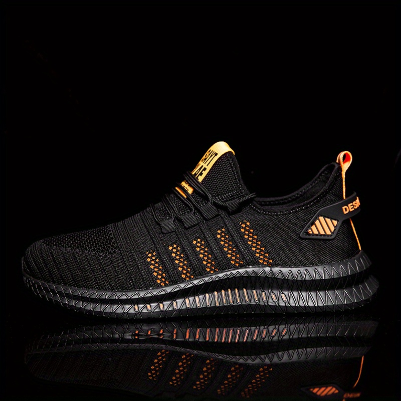 mens trendy breathable knit striped walking shoes casual outdoor comfortable lace up sneakers details 5