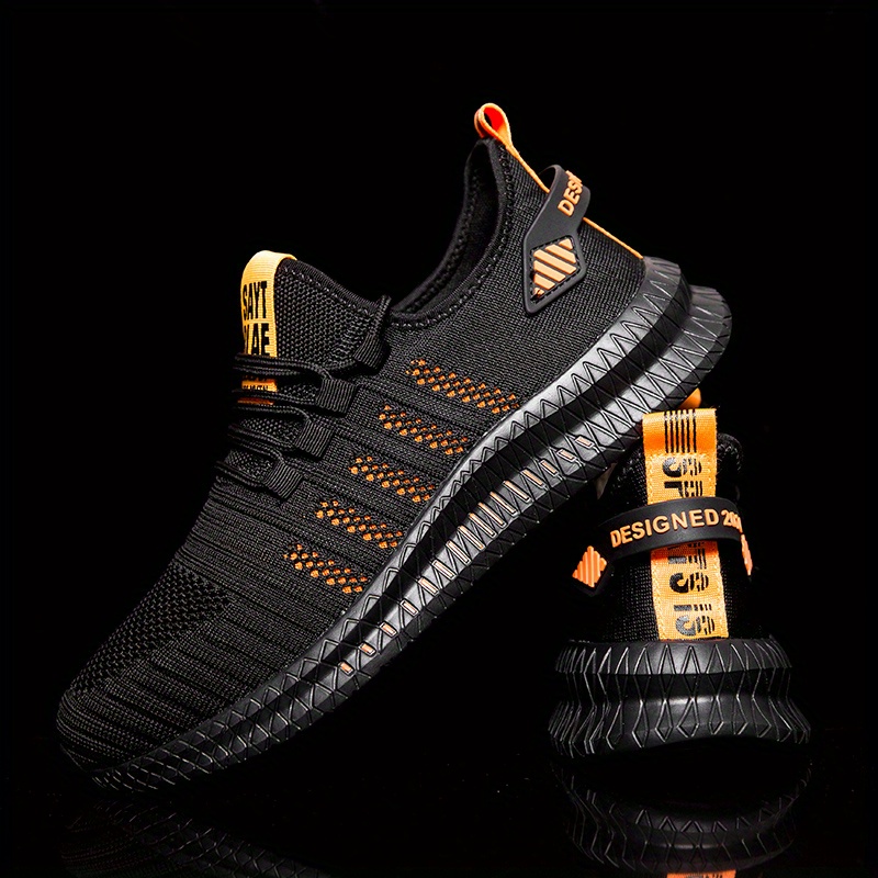 mens trendy breathable knit striped walking shoes casual outdoor comfortable lace up sneakers details 6