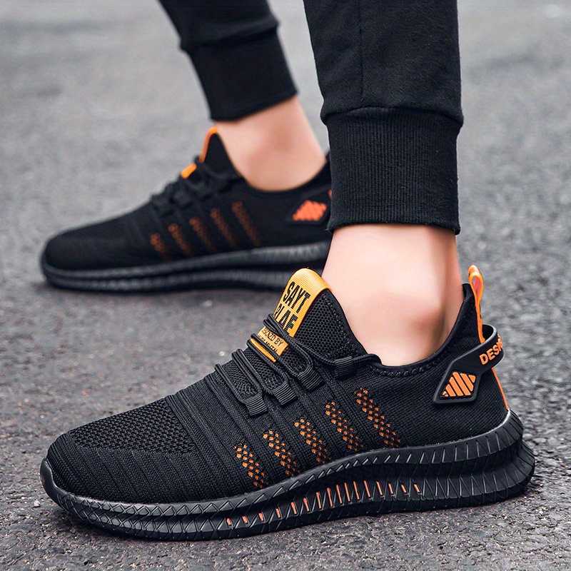 mens trendy breathable knit striped walking shoes casual outdoor comfortable lace up sneakers details 7