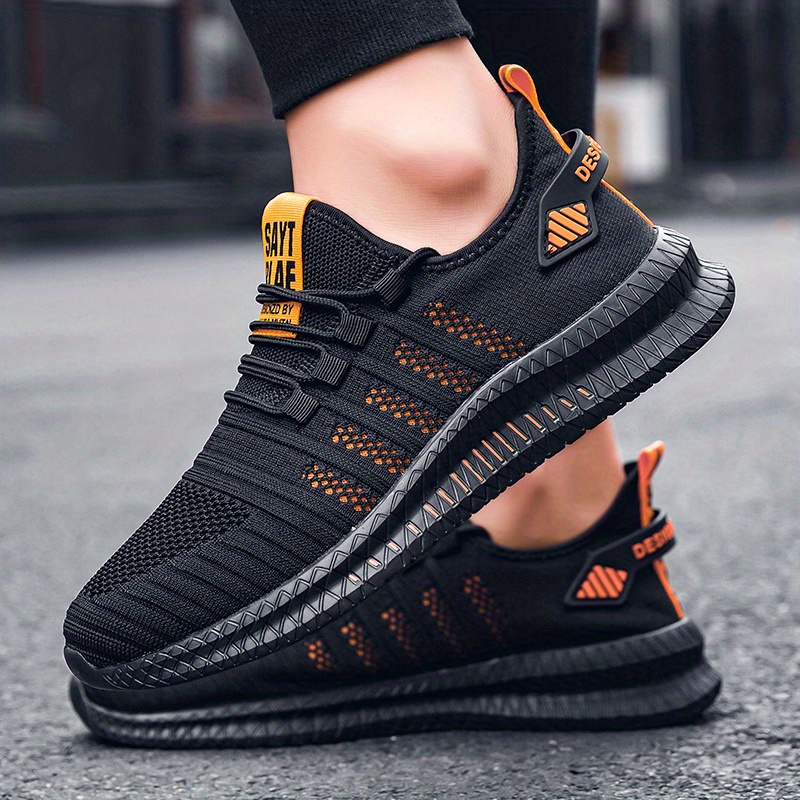 mens trendy breathable knit striped walking shoes casual outdoor comfortable lace up sneakers details 8