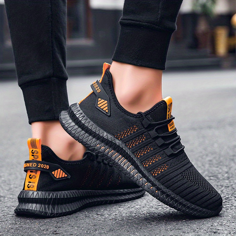 mens trendy breathable knit striped walking shoes casual outdoor comfortable lace up sneakers details 11