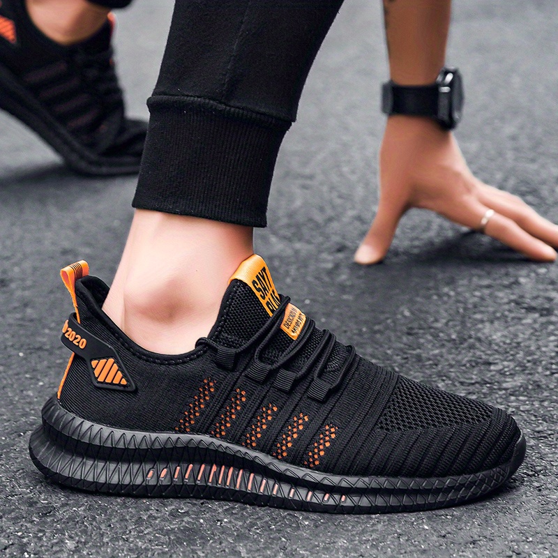 mens trendy breathable knit striped walking shoes casual outdoor comfortable lace up sneakers details 12