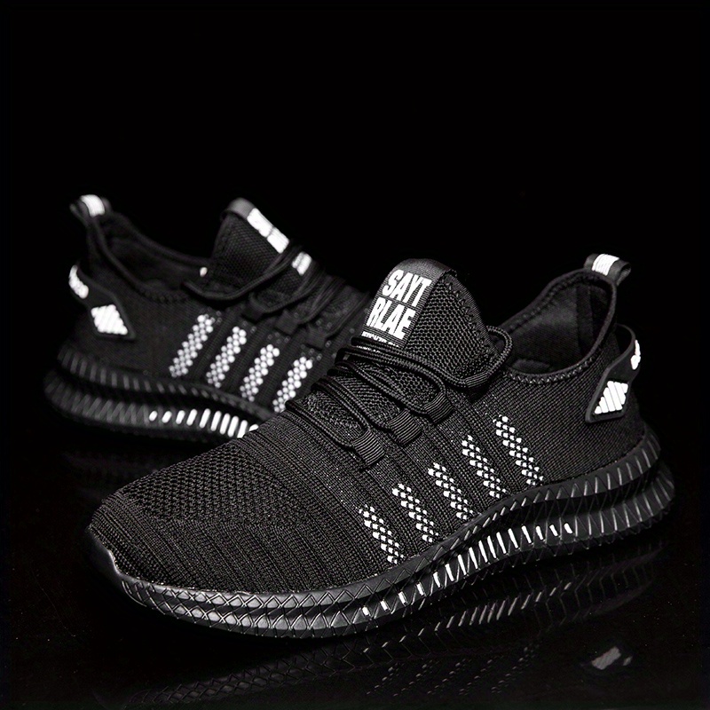 mens trendy breathable knit striped walking shoes casual outdoor comfortable lace up sneakers details 14