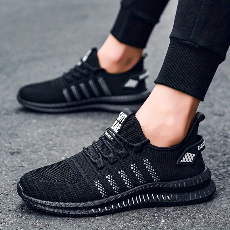 mens trendy breathable knit striped walking shoes casual outdoor comfortable lace up sneakers details 16