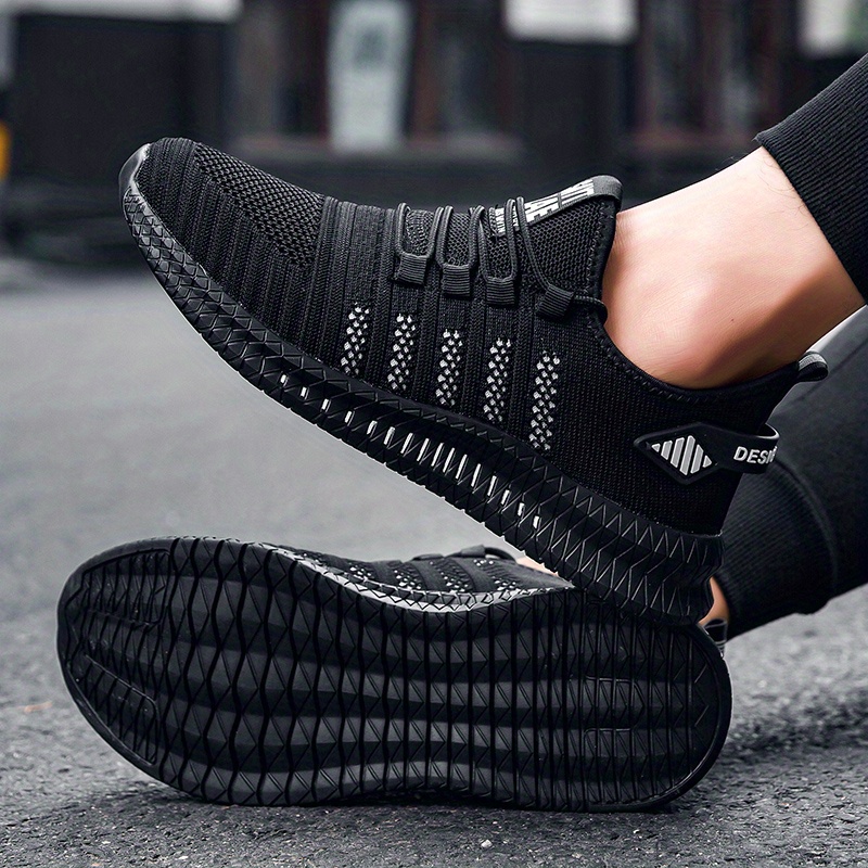 mens trendy breathable knit striped walking shoes casual outdoor comfortable lace up sneakers details 17