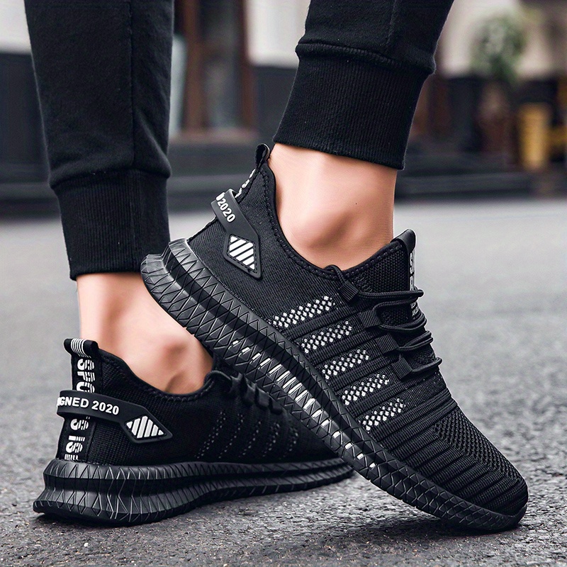 mens trendy breathable knit striped walking shoes casual outdoor comfortable lace up sneakers details 21