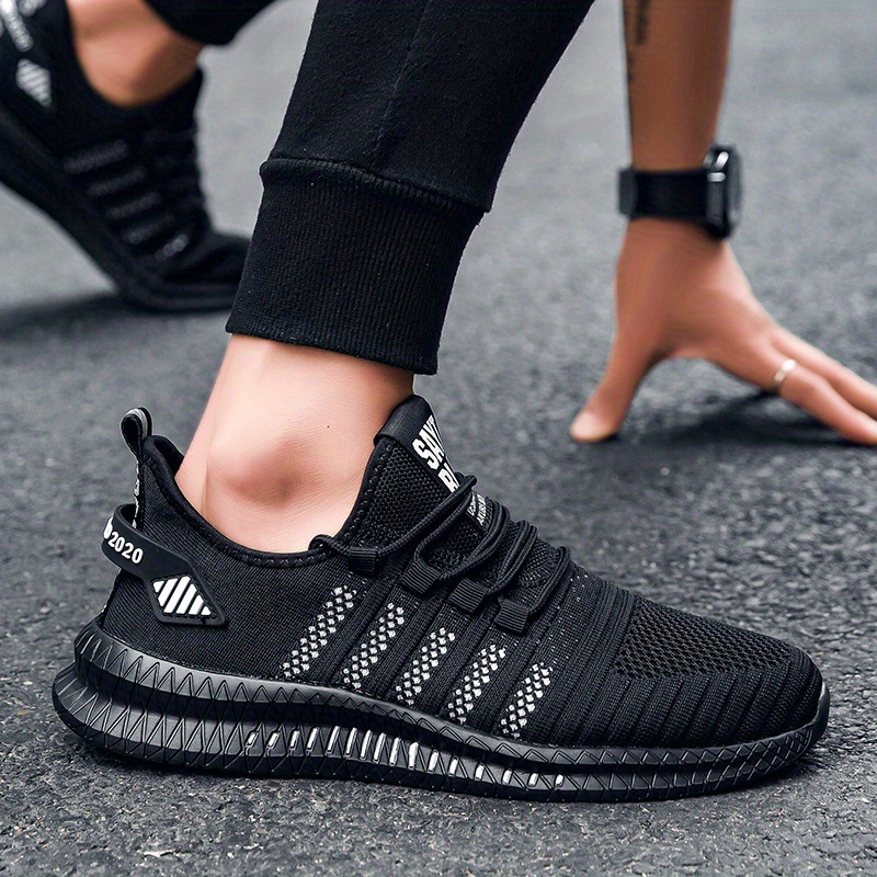 mens trendy breathable knit striped walking shoes casual outdoor comfortable lace up sneakers details 22