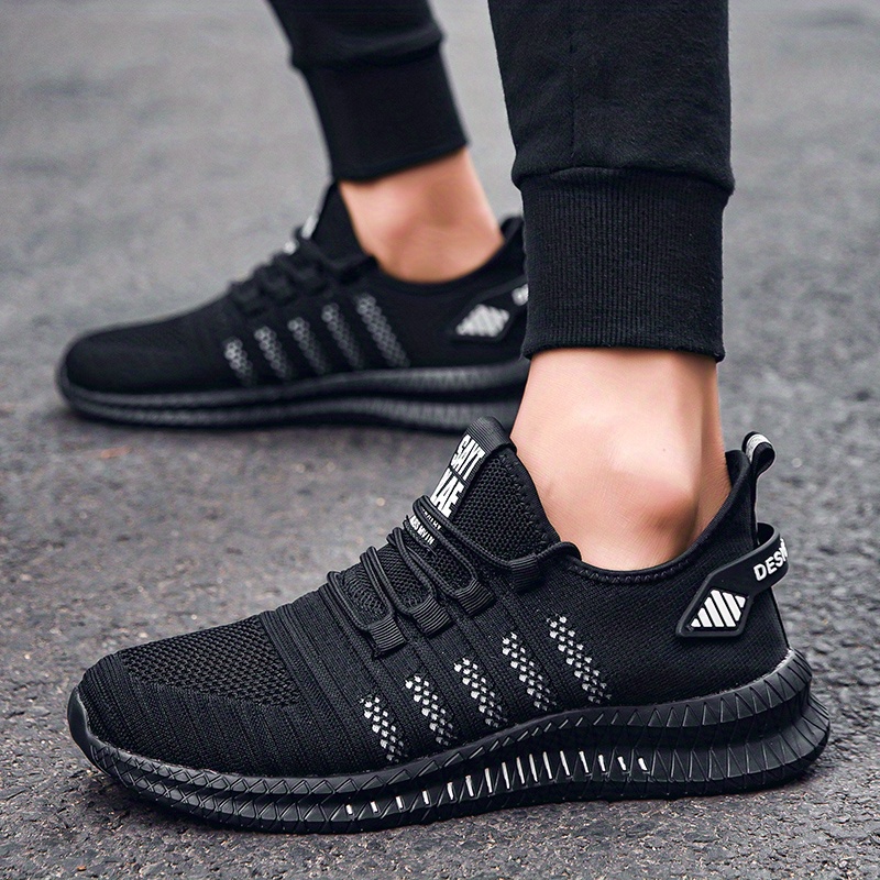 mens trendy breathable knit striped walking shoes casual outdoor comfortable lace up sneakers details 23